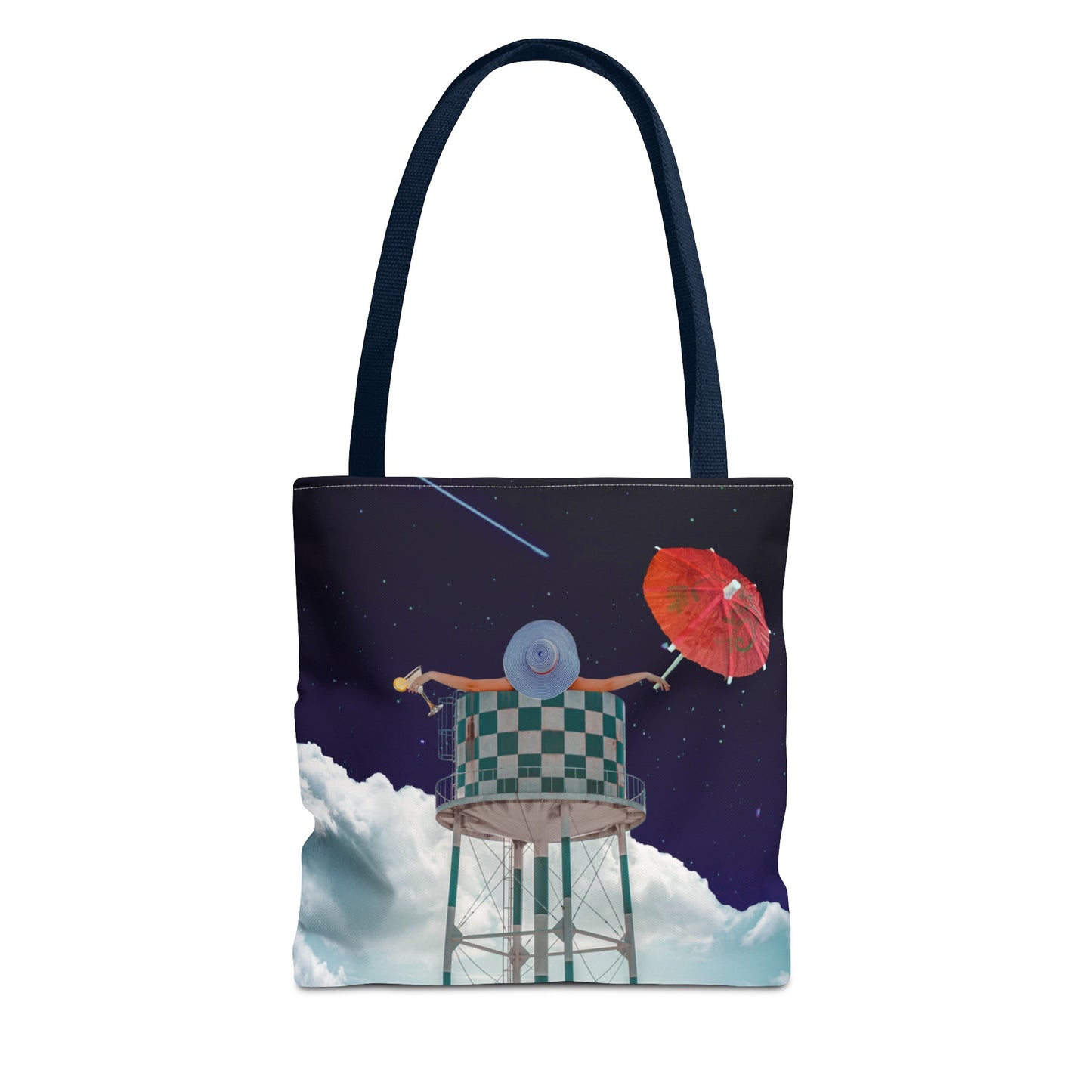 Tote Bag Featuring Surreal Art 'Soaked' - Woman with Martini Glass and Cocktail Umbrella - Nighttime Bliss