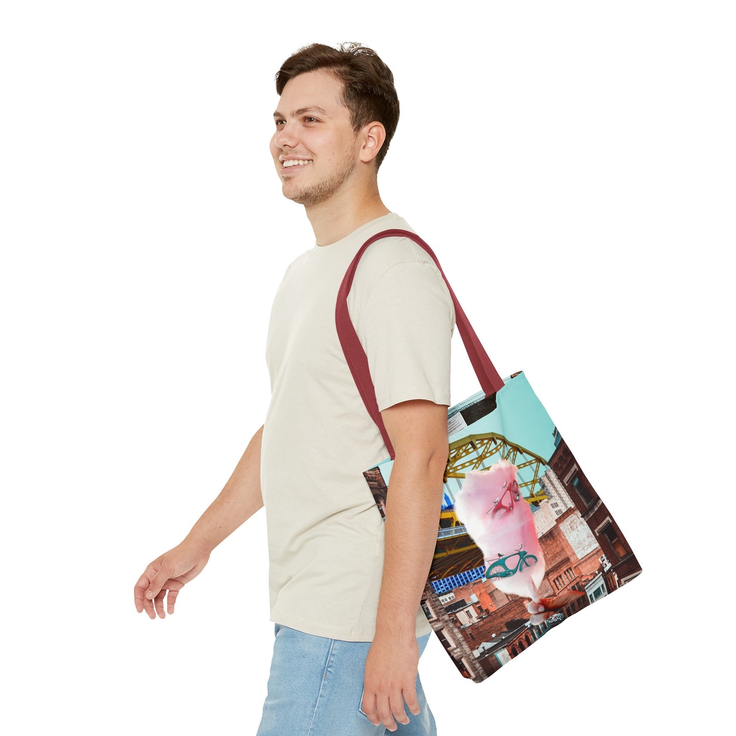 Sweet Ride Pittsburgh Landscape Tote Bag with Cotton Candy and Vintage Bicycles