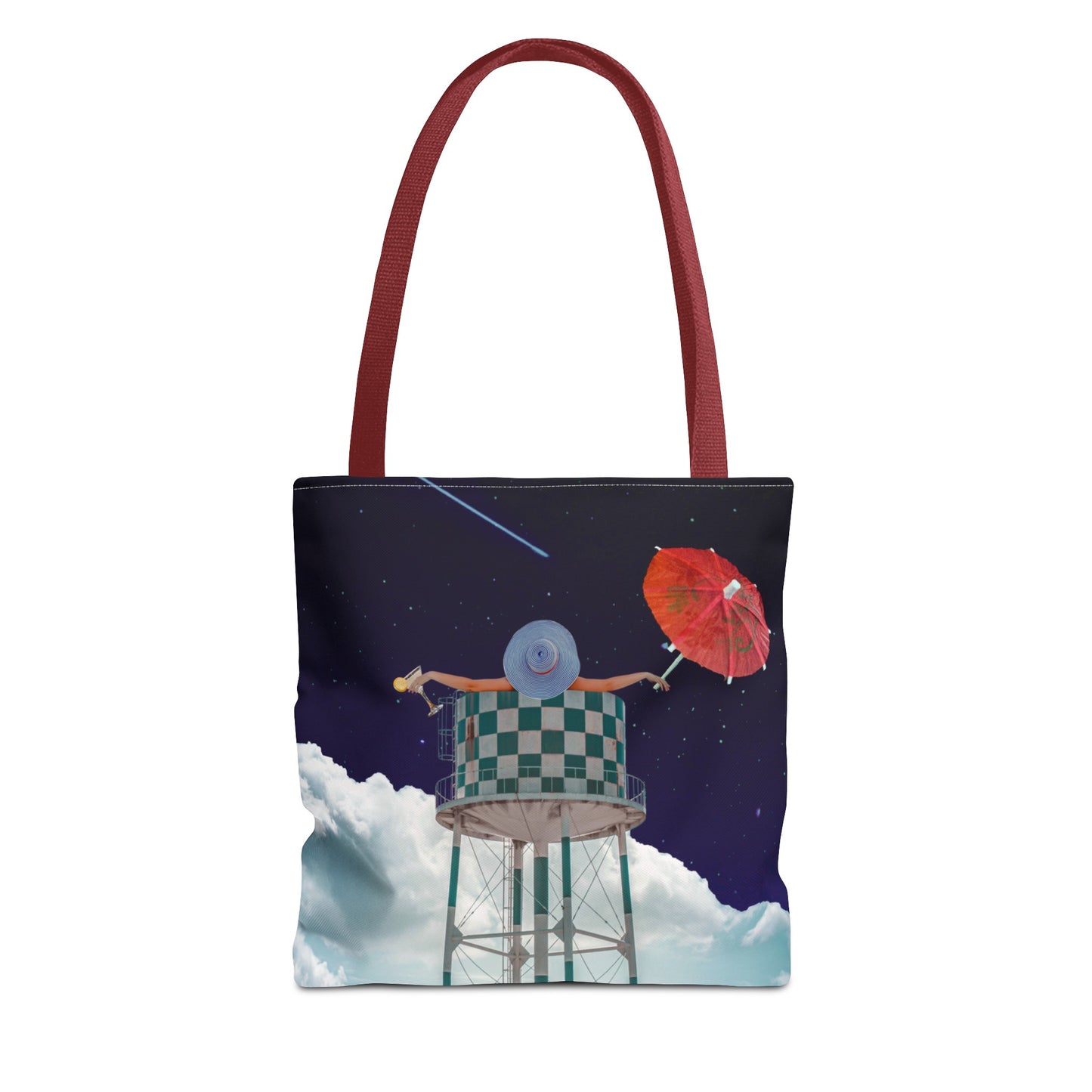 Tote Bag Featuring Surreal Art 'Soaked' - Woman with Martini Glass and Cocktail Umbrella - Nighttime Bliss