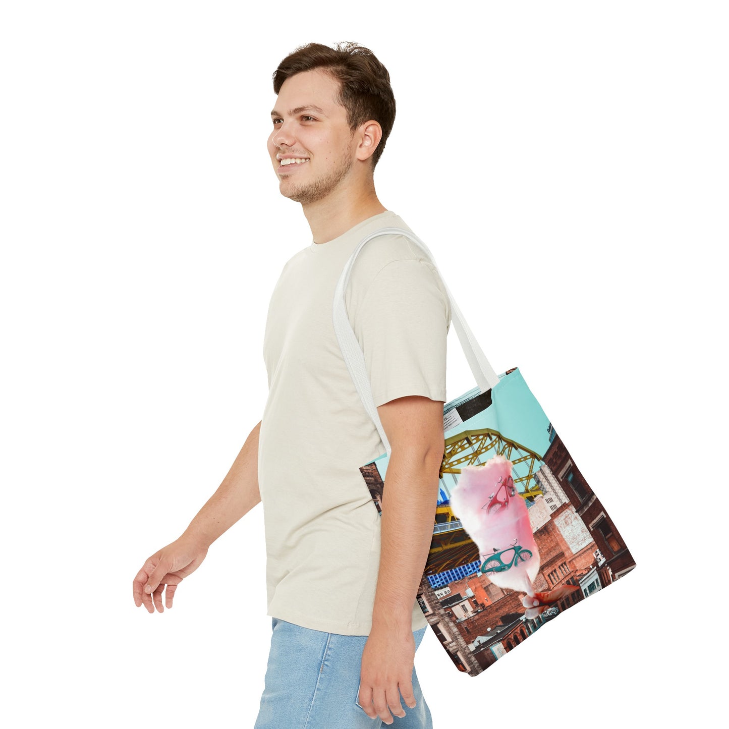 Sweet Ride Pittsburgh Landscape Tote Bag with Cotton Candy and Vintage Bicycles