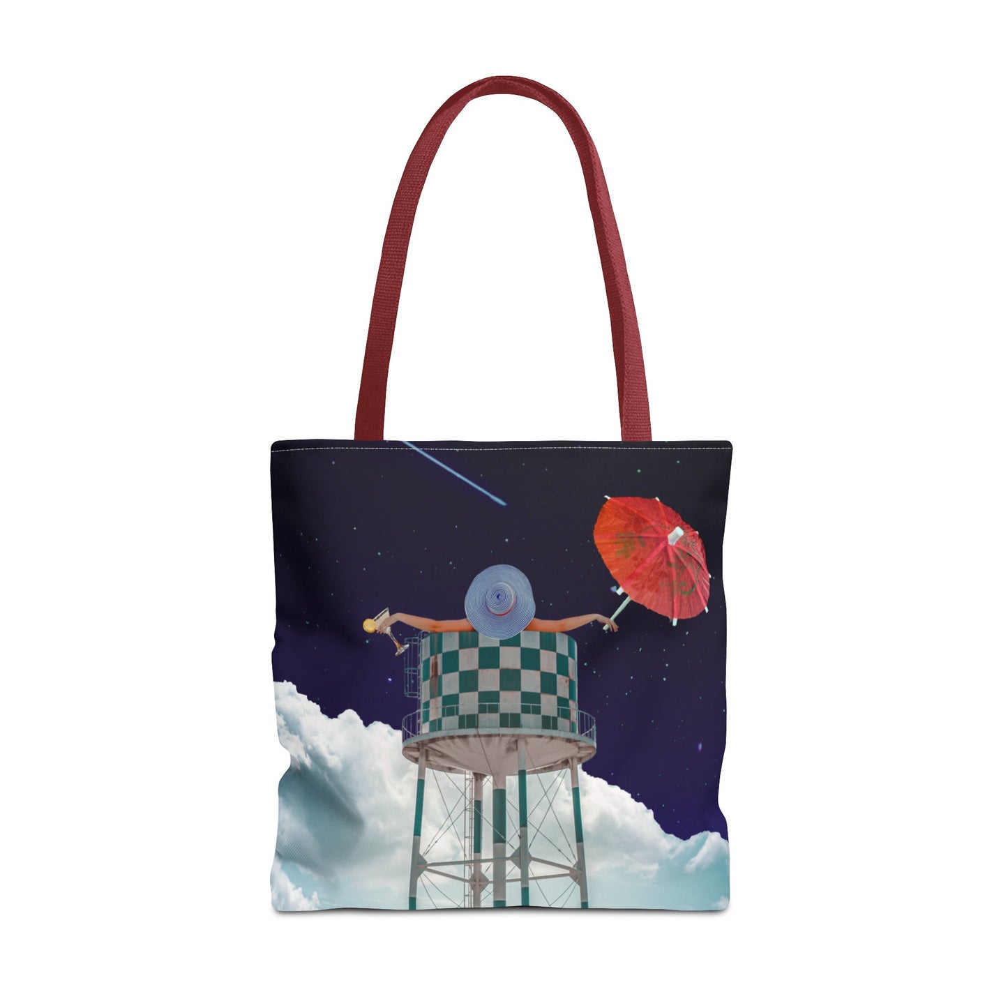 Tote Bag Featuring Surreal Art 'Soaked' - Woman with Martini Glass and Cocktail Umbrella - Nighttime Bliss