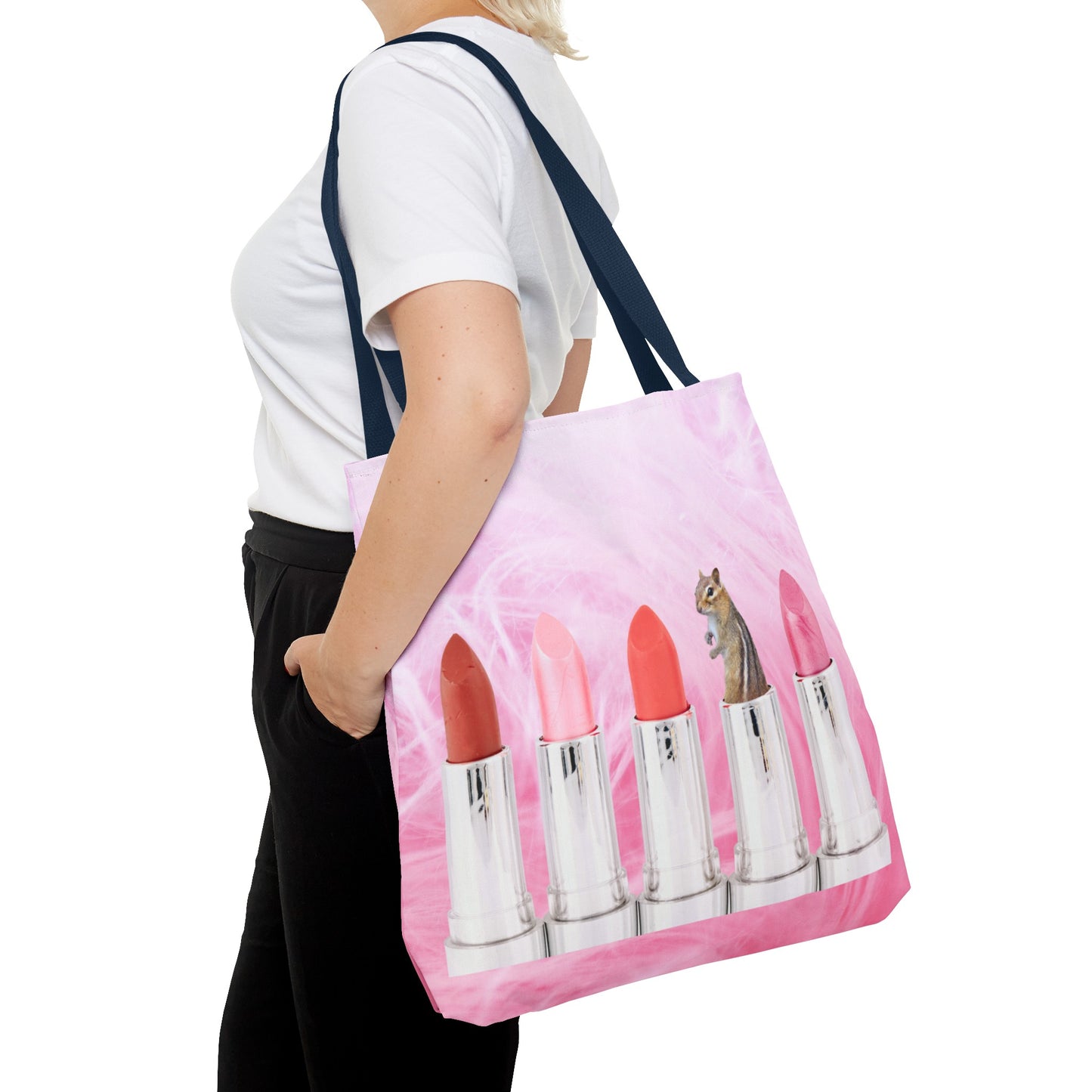 Vibrant Lipstick Tote Bag with Chipmunk Surprise - Unique Gift "Shocking Color"