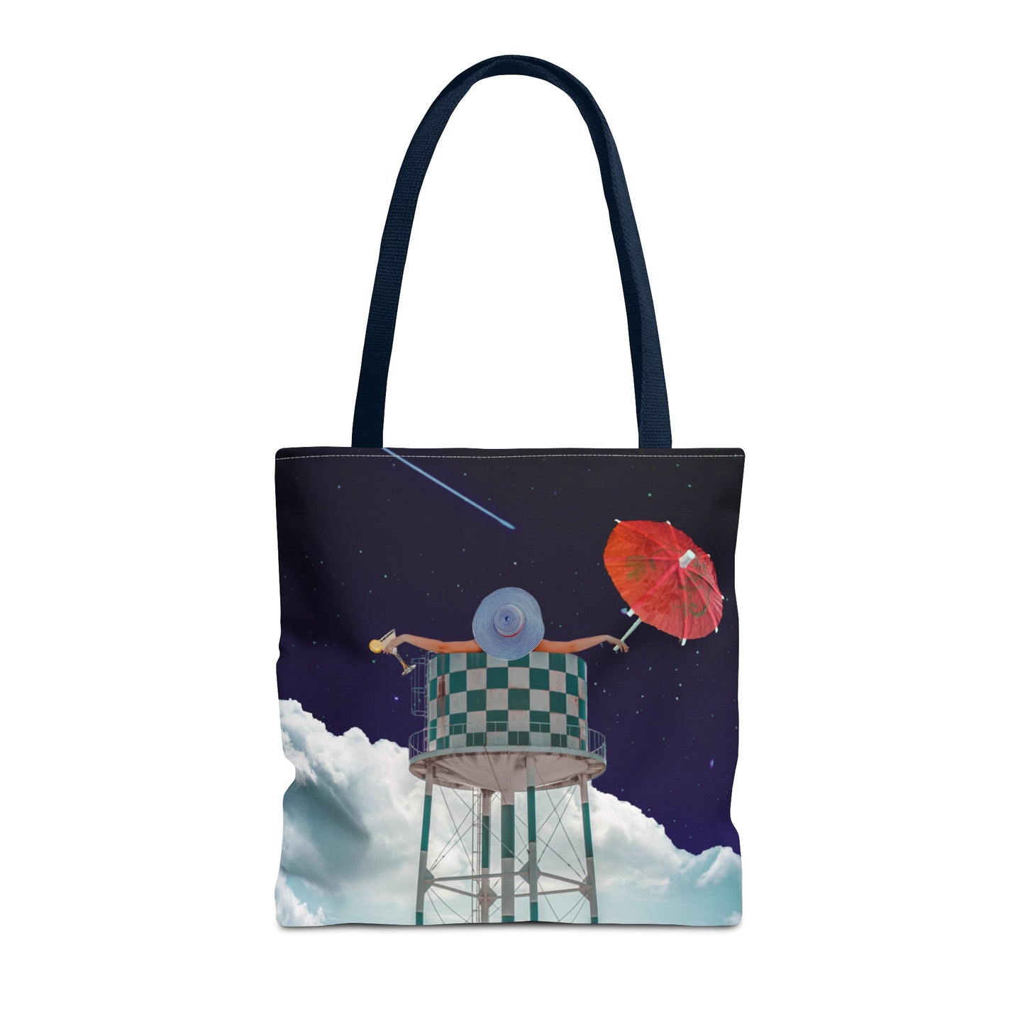Tote Bag Featuring Surreal Art 'Soaked' - Woman with Martini Glass and Cocktail Umbrella - Nighttime Bliss
