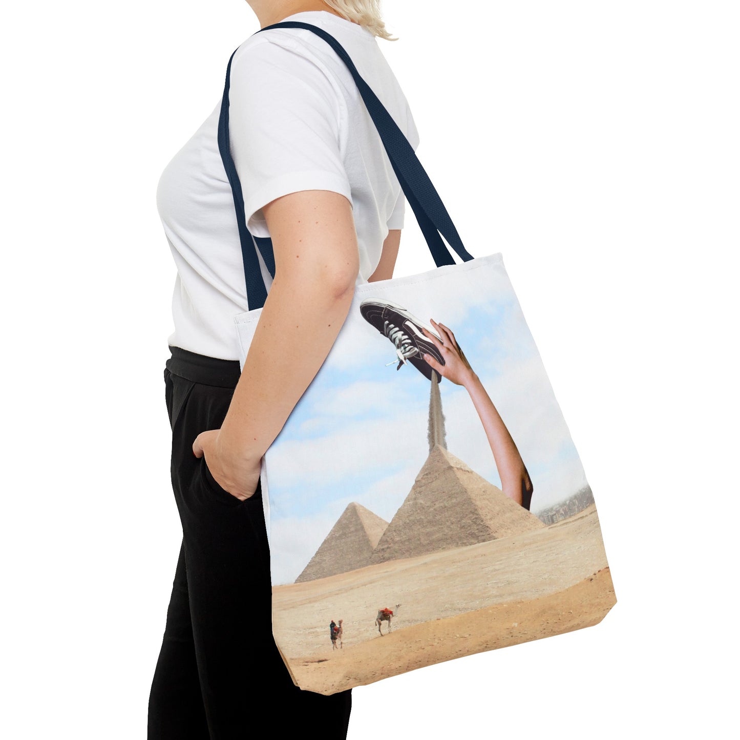 Athlete and Sneaker Lover's Tote Bag: Giant Sneaker in Desert Art Print Running Up That Hill