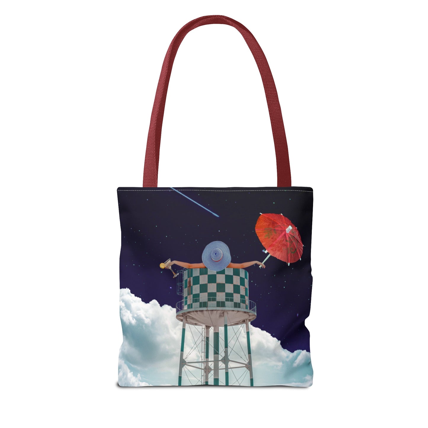 Tote Bag Featuring Surreal Art 'Soaked' - Woman with Martini Glass and Cocktail Umbrella - Nighttime Bliss