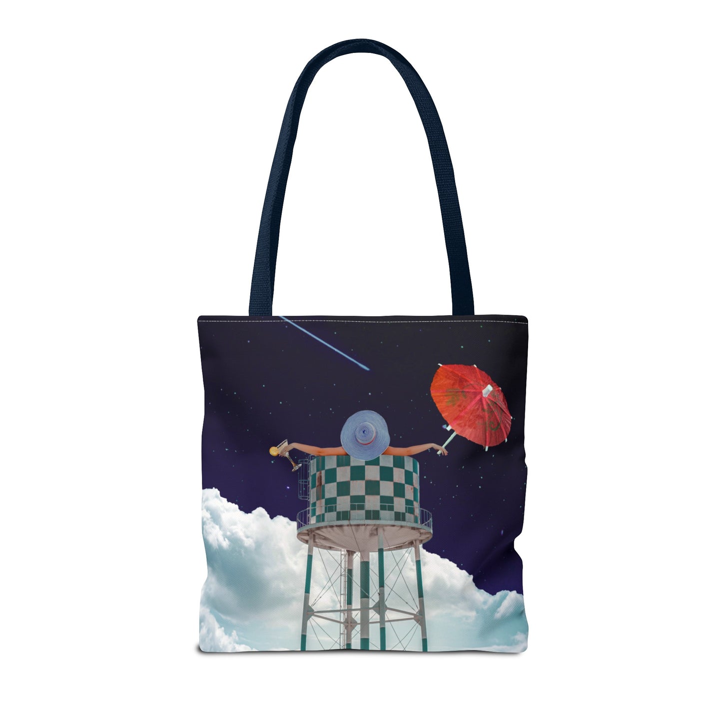 Tote Bag Featuring Surreal Art 'Soaked' - Woman with Martini Glass and Cocktail Umbrella - Nighttime Bliss