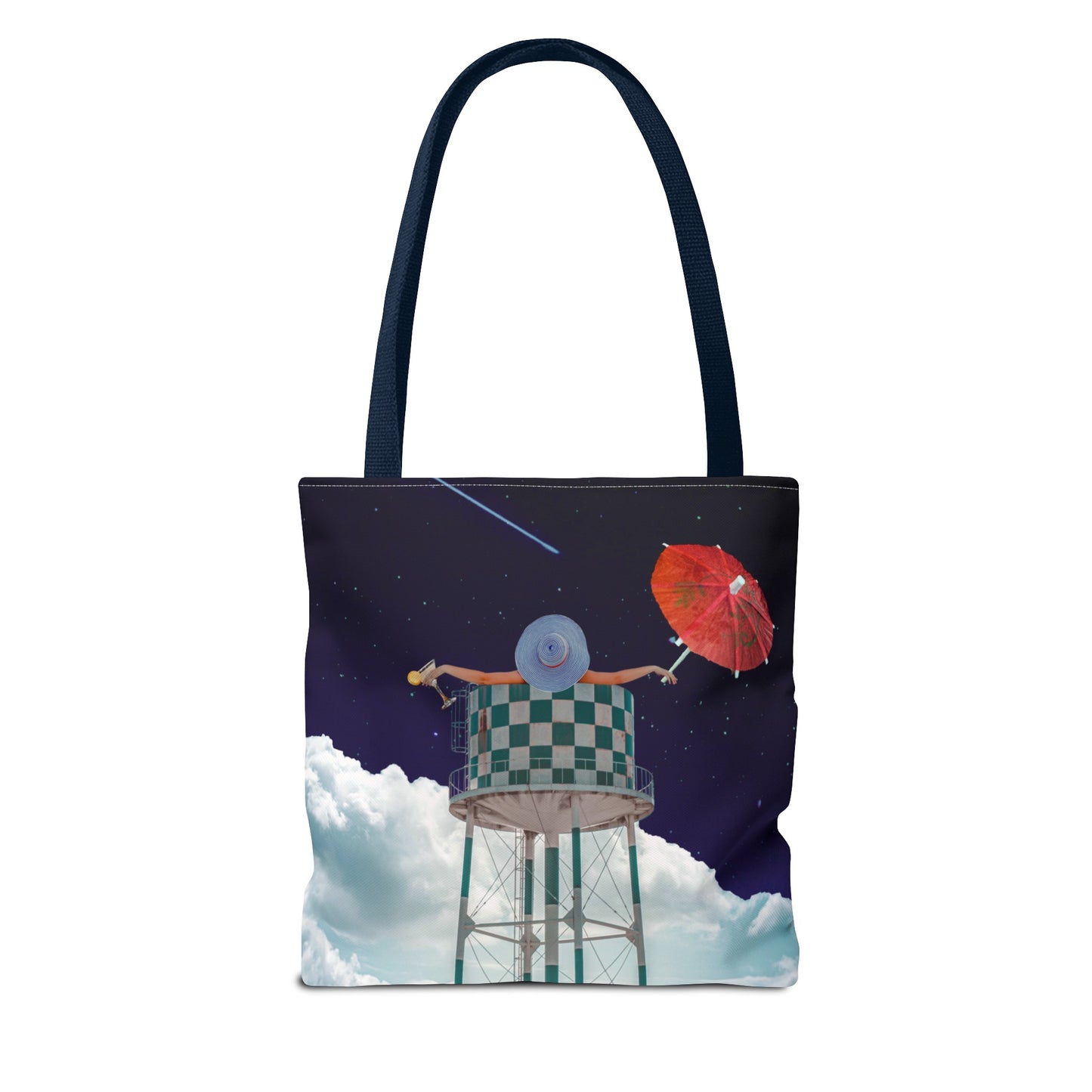 Tote Bag Featuring Surreal Art 'Soaked' - Woman with Martini Glass and Cocktail Umbrella - Nighttime Bliss