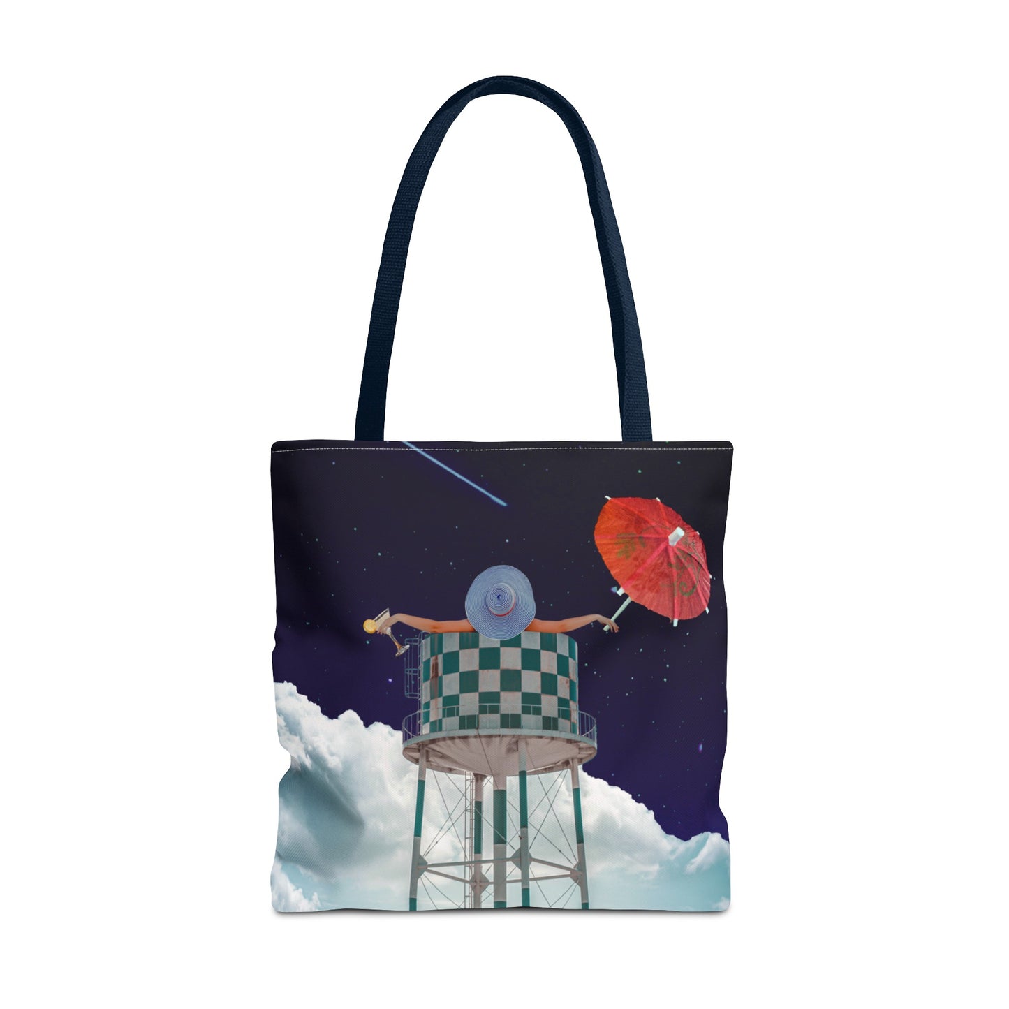 Tote Bag Featuring Surreal Art 'Soaked' - Woman with Martini Glass and Cocktail Umbrella - Nighttime Bliss
