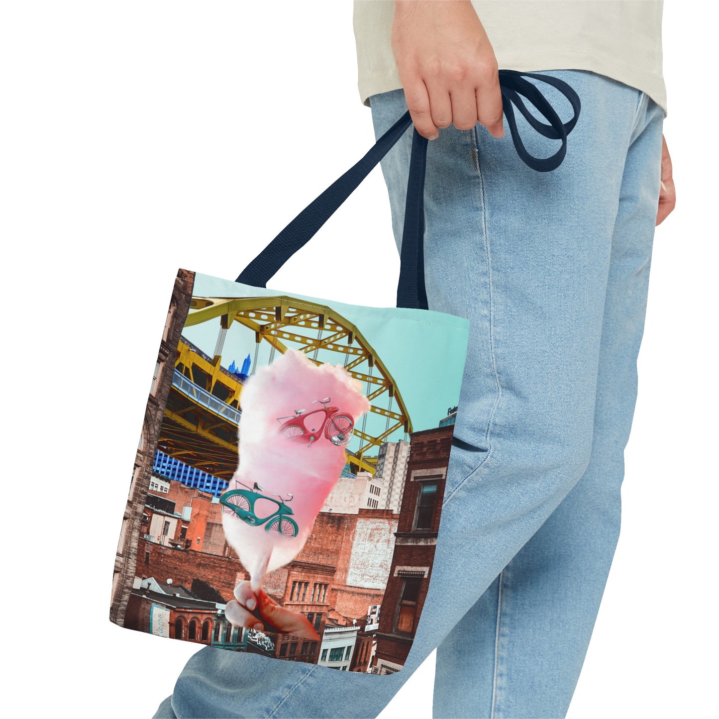 Sweet Ride Pittsburgh Landscape Tote Bag with Cotton Candy and Vintage Bicycles