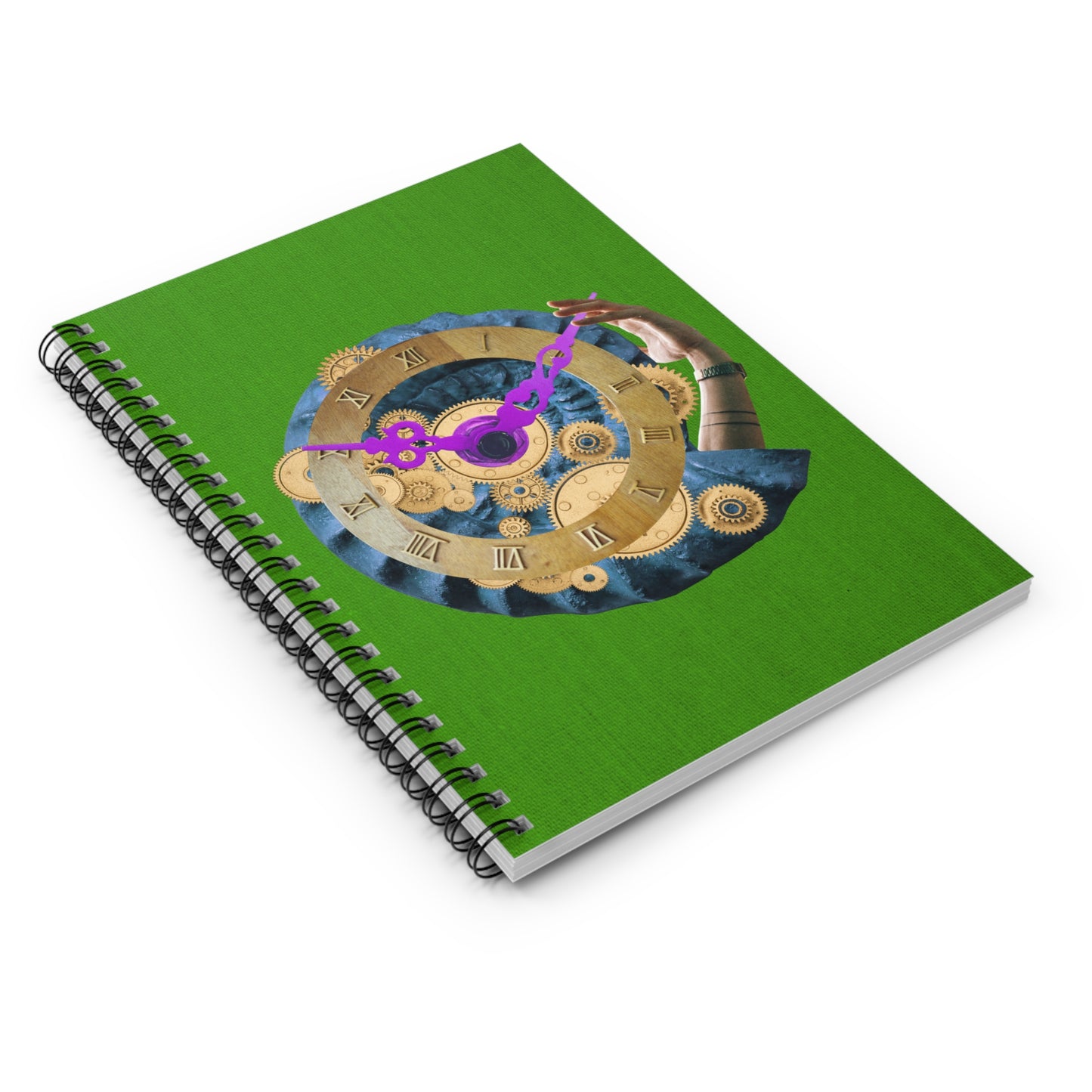 Steampunk Ammonite Clock Spiral Notebook with Digital Collage Art - 'Departure Time'