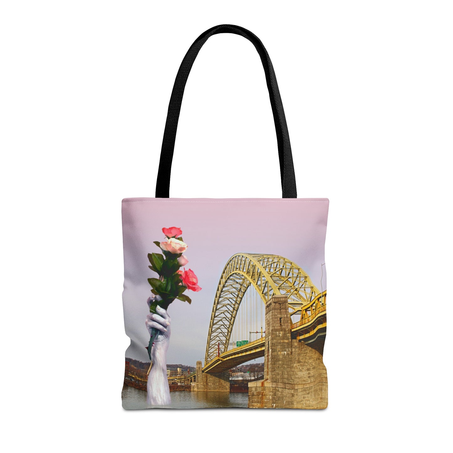 Romantic Tote Bag for Valentine's and Long-Distance Lovers: A Bridge Too Far Design with Flowers