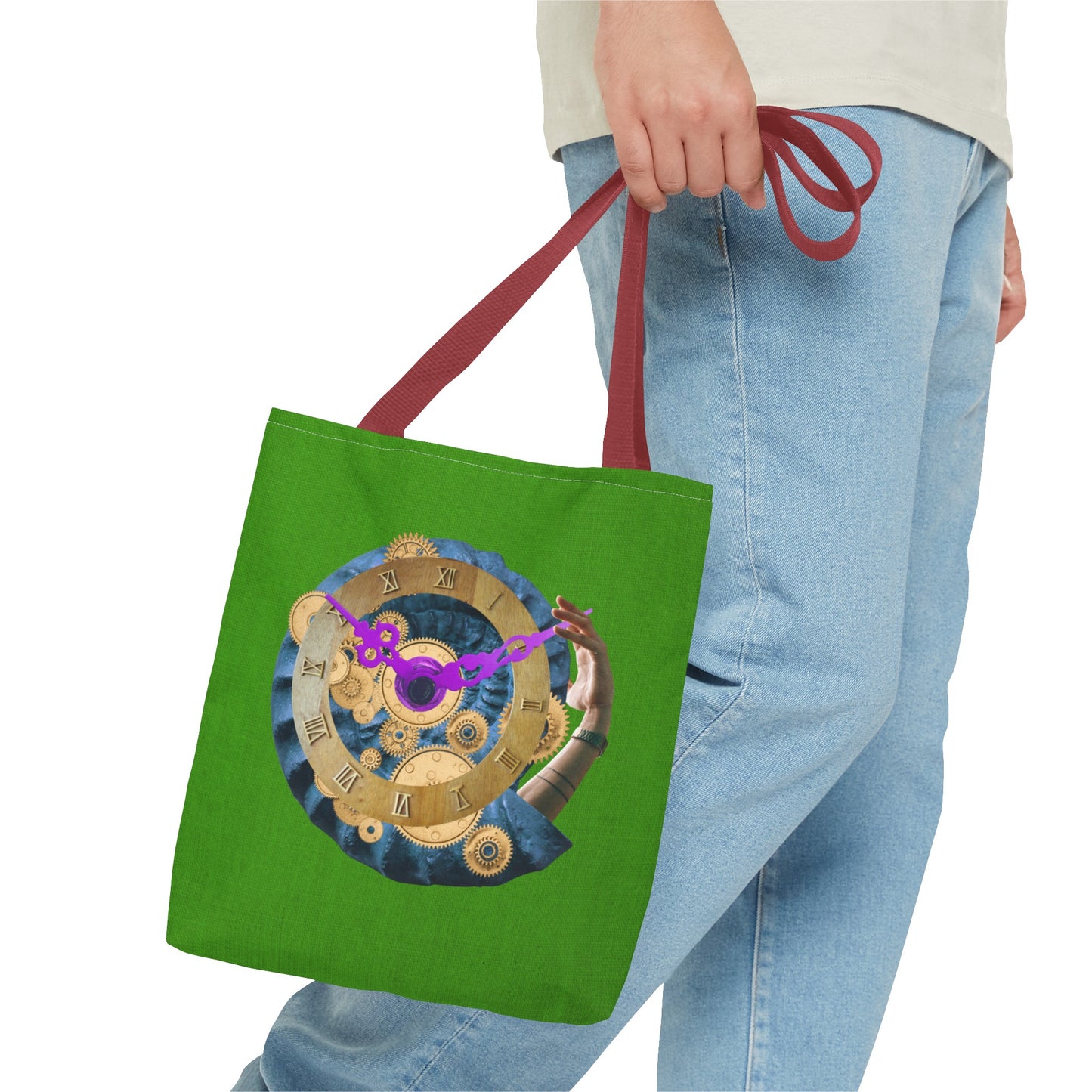 Steampunk Clock Tote Bag with Surreal Ammonite Art Print - Departure Time