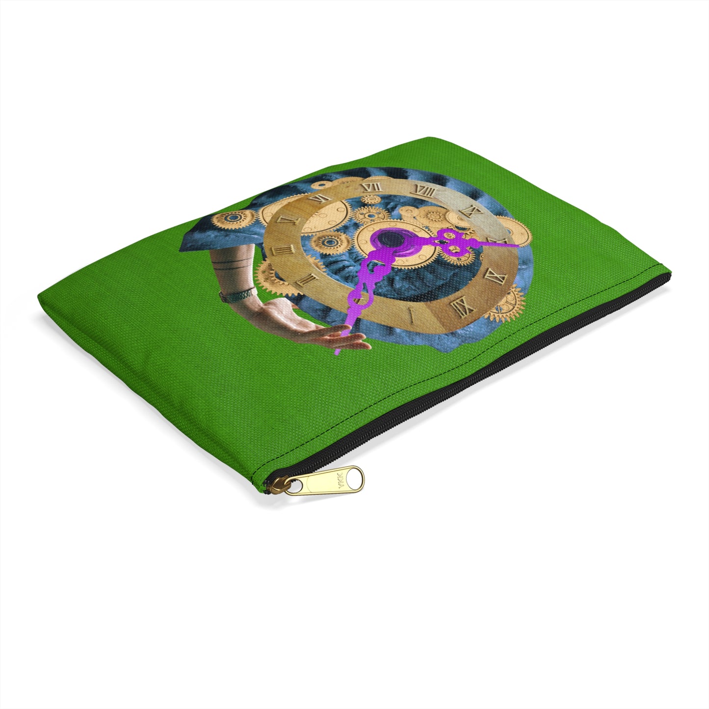 Steampunk Clock Accessory Pouch with Surreal Ammonite Art Print - Departure Time