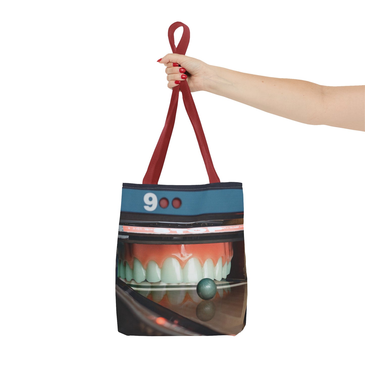 Gutter Mouth Tote Bag with Whimsical Bowling Lane Collage Art Bowler's Dental Tote