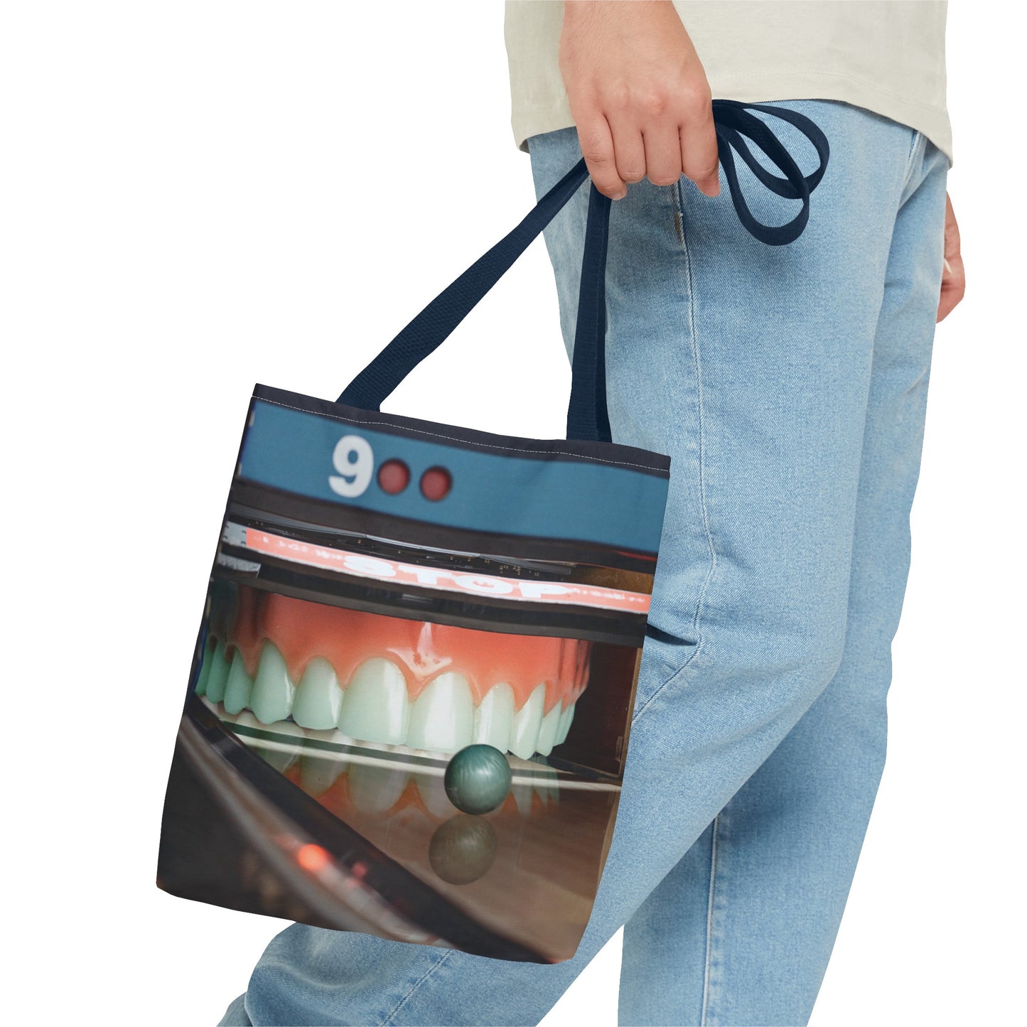 Gutter Mouth Tote Bag with Whimsical Bowling Lane Collage Art Bowler's Dental Tote