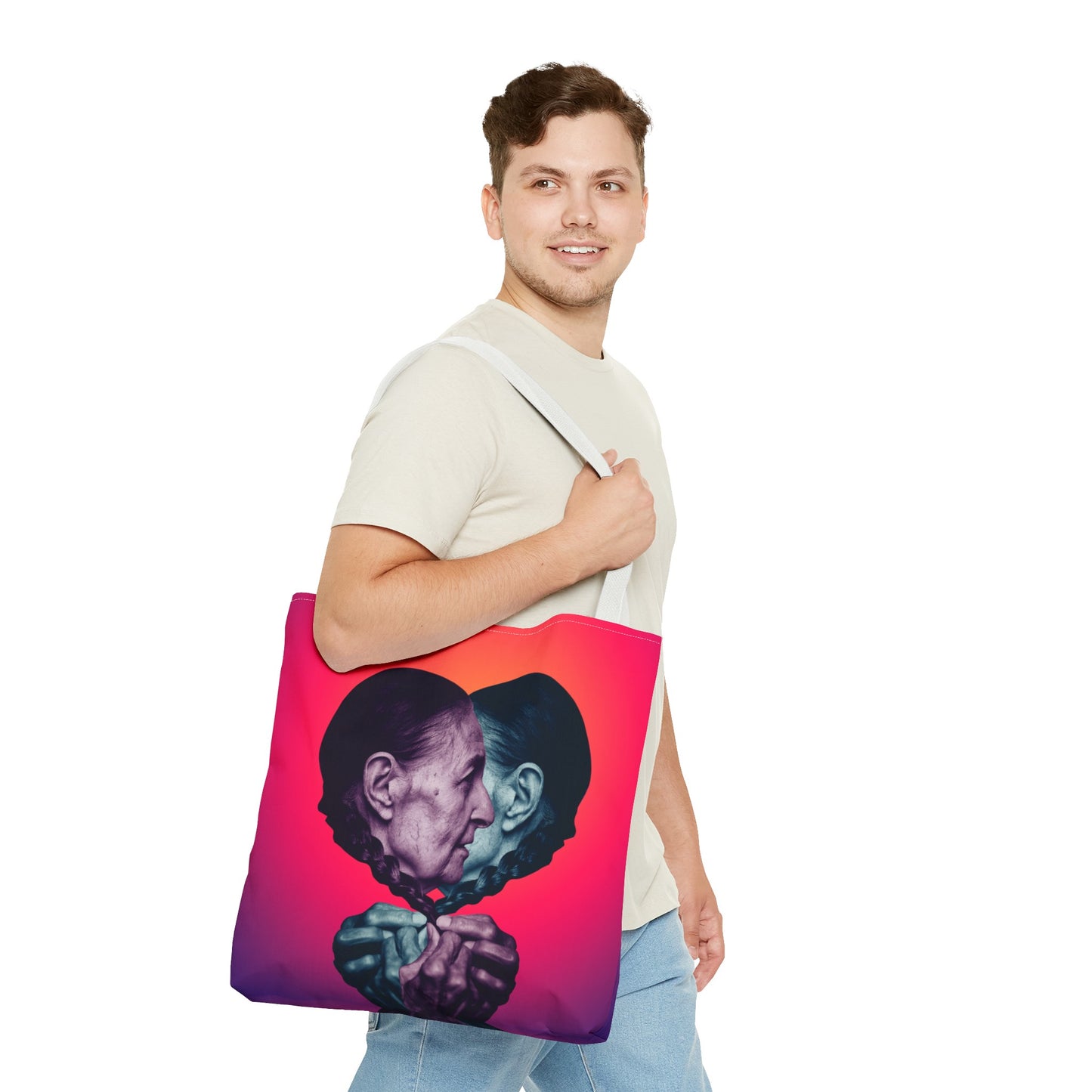 Mesmerizing Collage Art Tote Bag "Keeping Secrets" - Woman Whispering Secret into Her Own Ear
