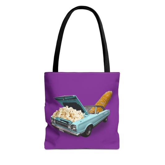 Quirky Tote Bag with Surreal Popcorn Car Art Print - Poppin' Ride