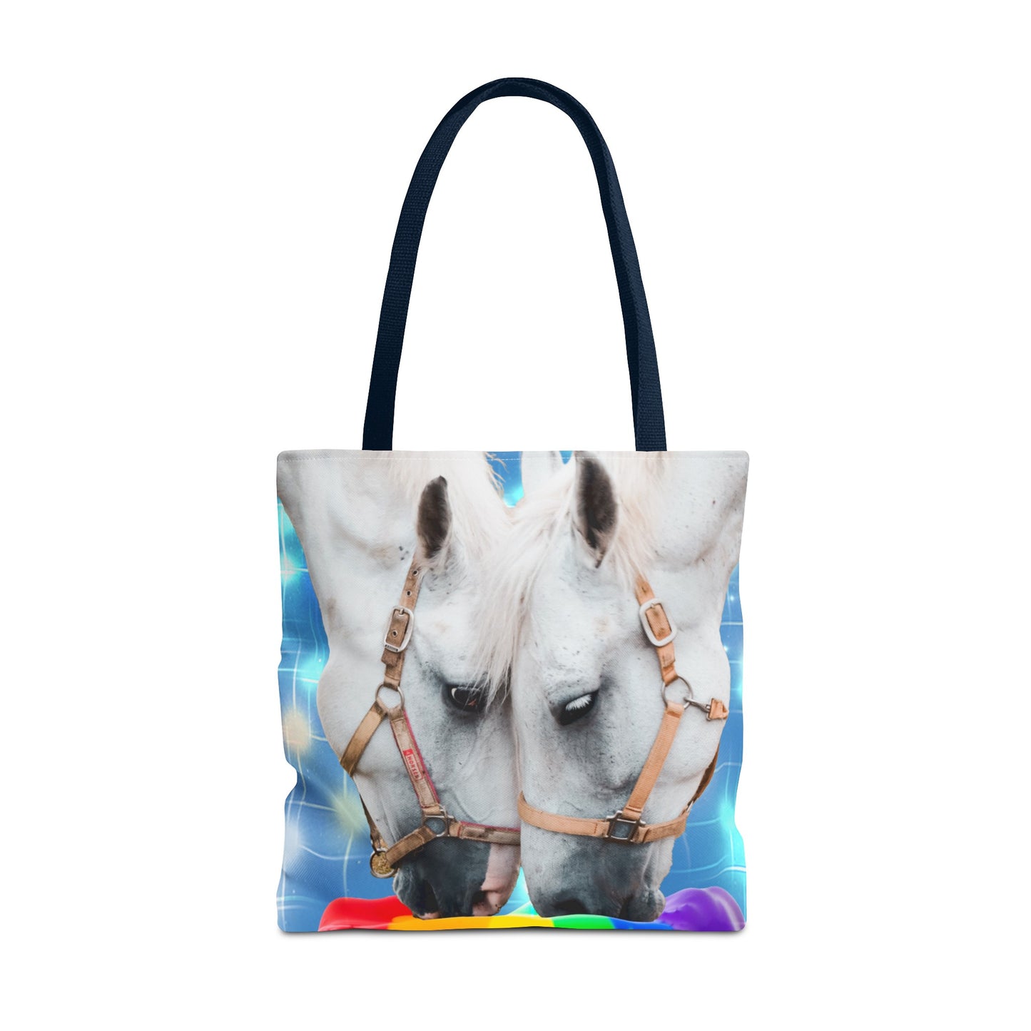 Unique Tote Bag "Pooping Rainbows" Art - White Horses Eating Rainbow Feed