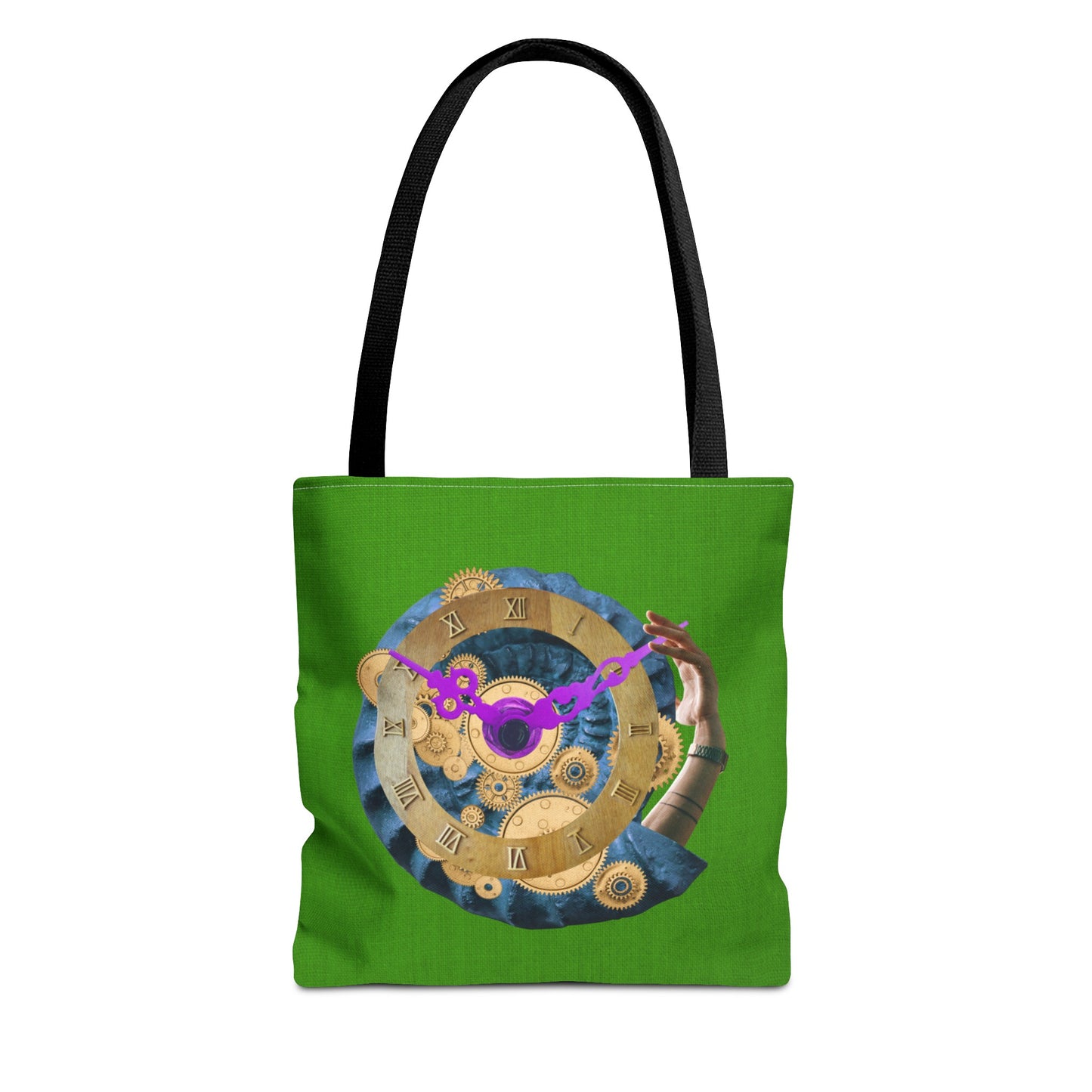 Steampunk Clock Tote Bag with Surreal Ammonite Art Print - Departure Time