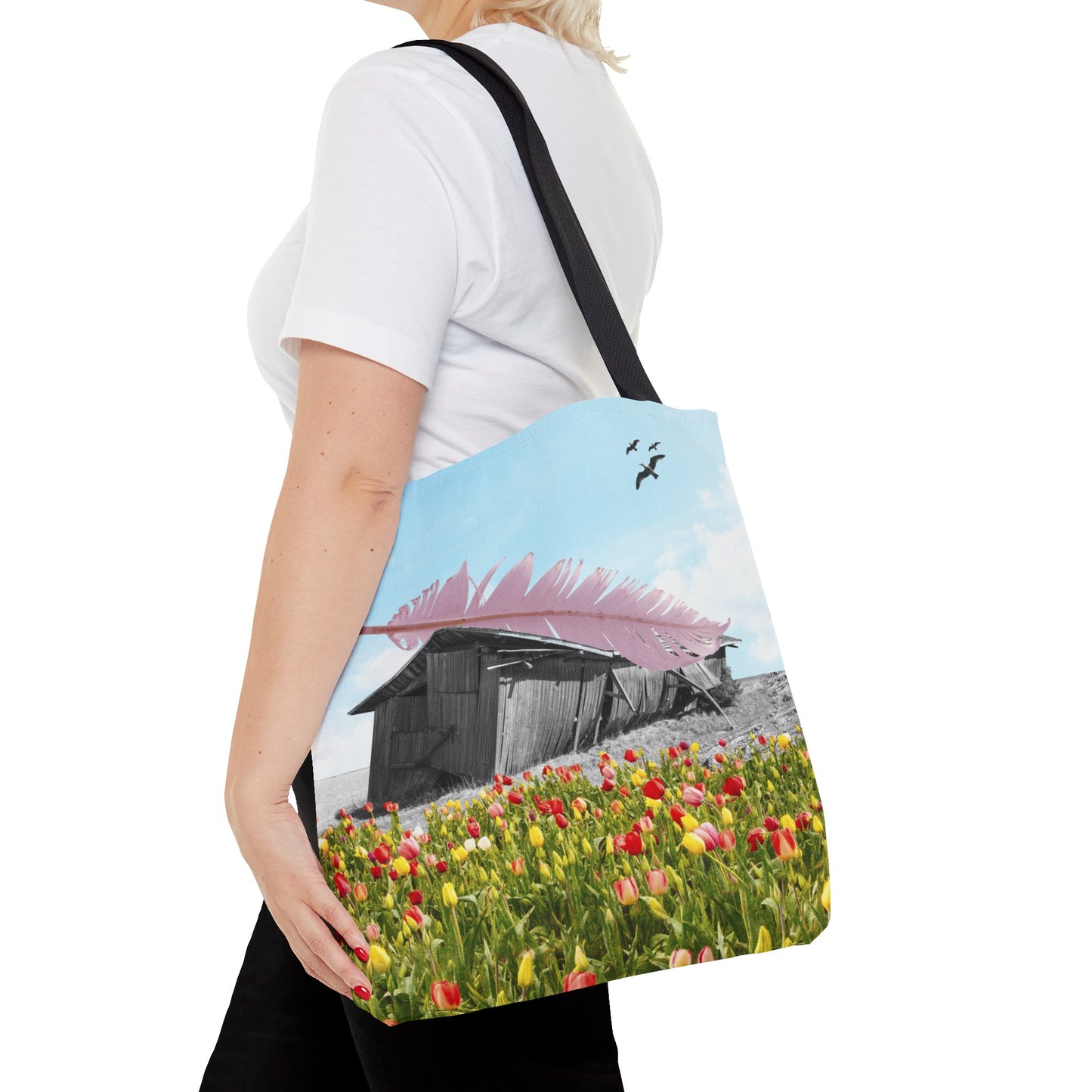 Strong As A Feather Tote Bag with Surreal Collage Art