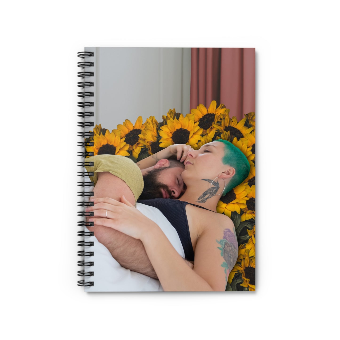 Spiral Notebook with Surreal Art Collage 'Sunflowers in Your Room' Loving Cuddling Couple Romantic Punk Tattoo