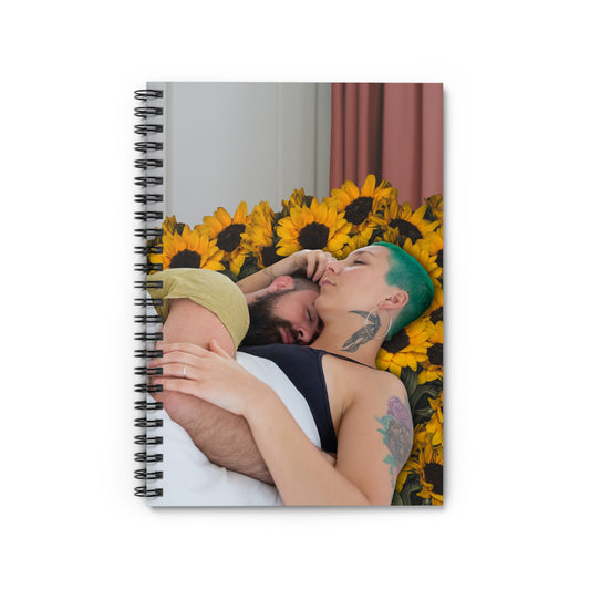 Spiral Notebook with Surreal Art Collage 'Sunflowers in Your Room' Loving Cuddling Couple Romantic Punk Tattoo