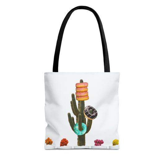 Collage Art Tote Bag featuring 'Giving Tree' & Colorful Donut Cactus Design