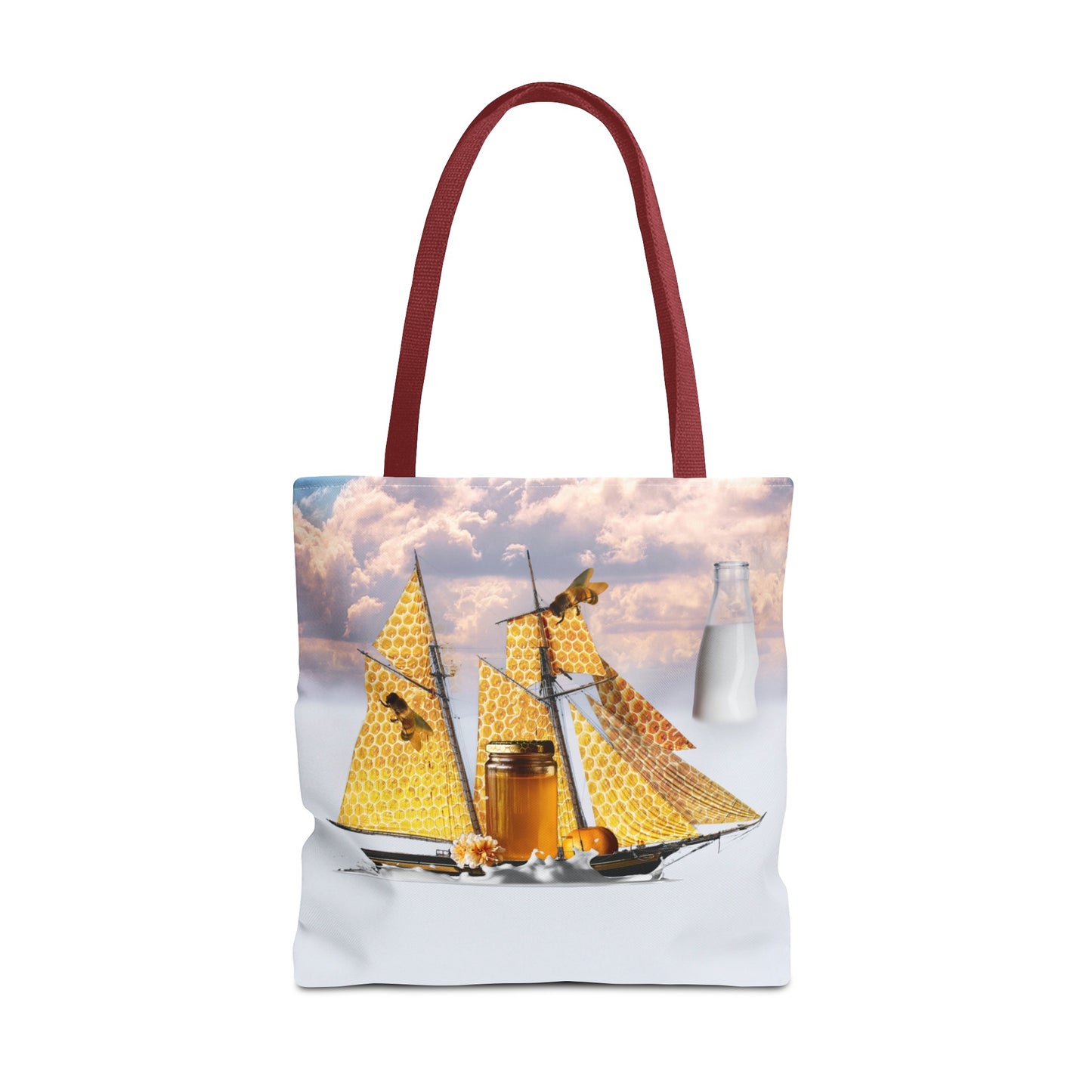 Tote Bag, Bees at Sea on Honeycomb Ship 'Milk & Honey' Surreal Whimsical Collage Art