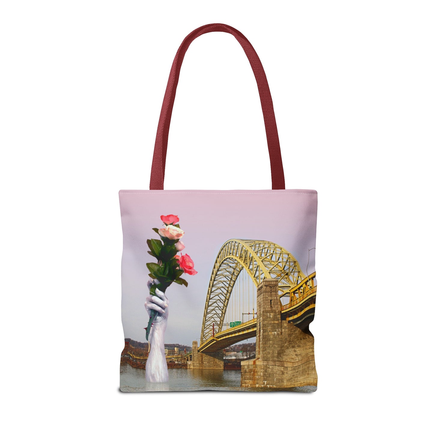 Romantic Tote Bag for Valentine's and Long-Distance Lovers: A Bridge Too Far Design with Flowers