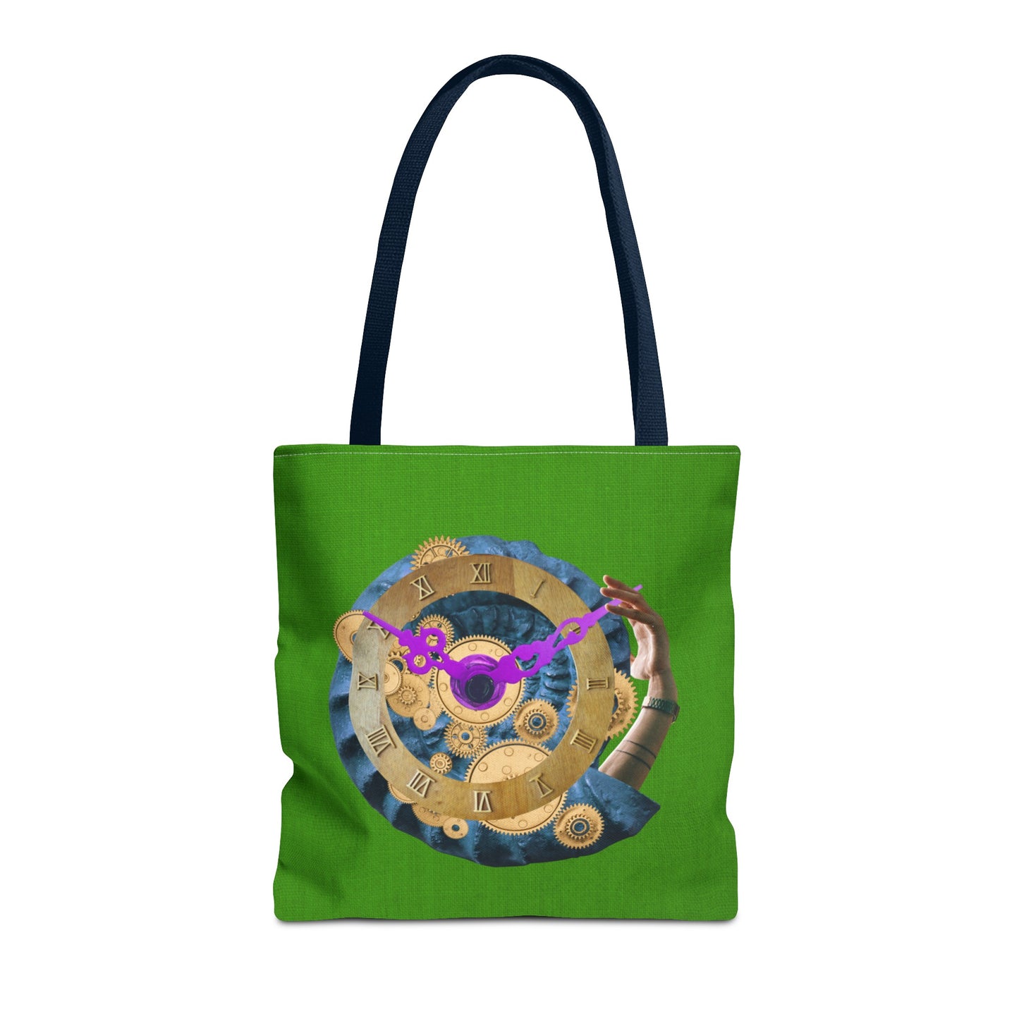 Steampunk Clock Tote Bag with Surreal Ammonite Art Print - Departure Time