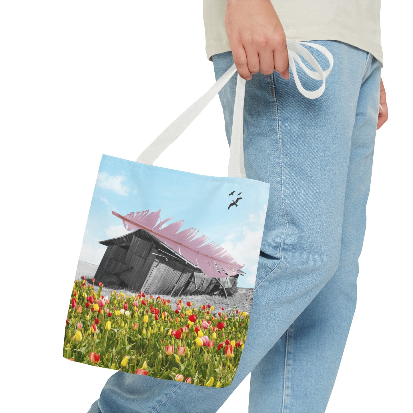 Strong As A Feather Tote Bag with Surreal Collage Art