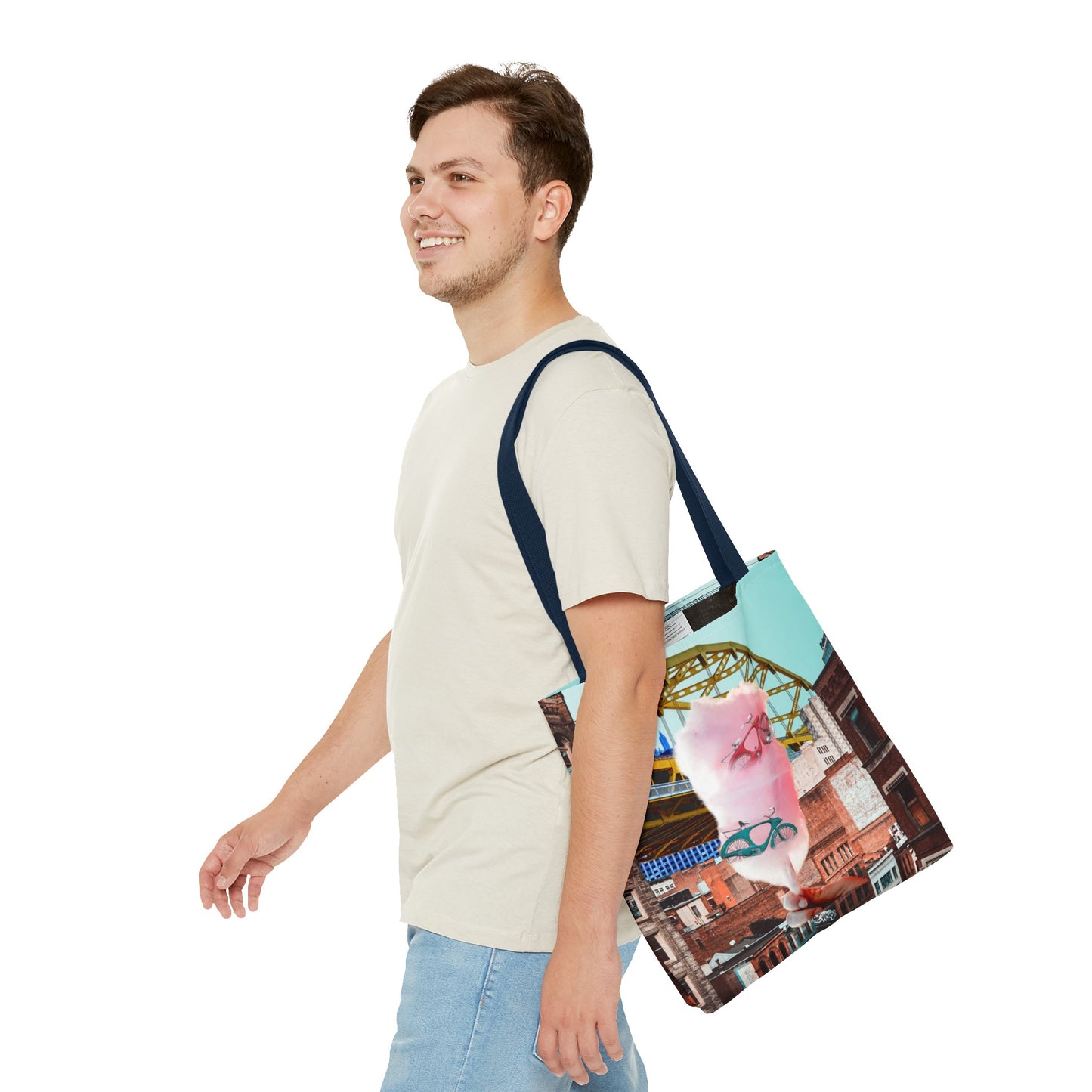 Sweet Ride Pittsburgh Landscape Tote Bag with Cotton Candy and Vintage Bicycles