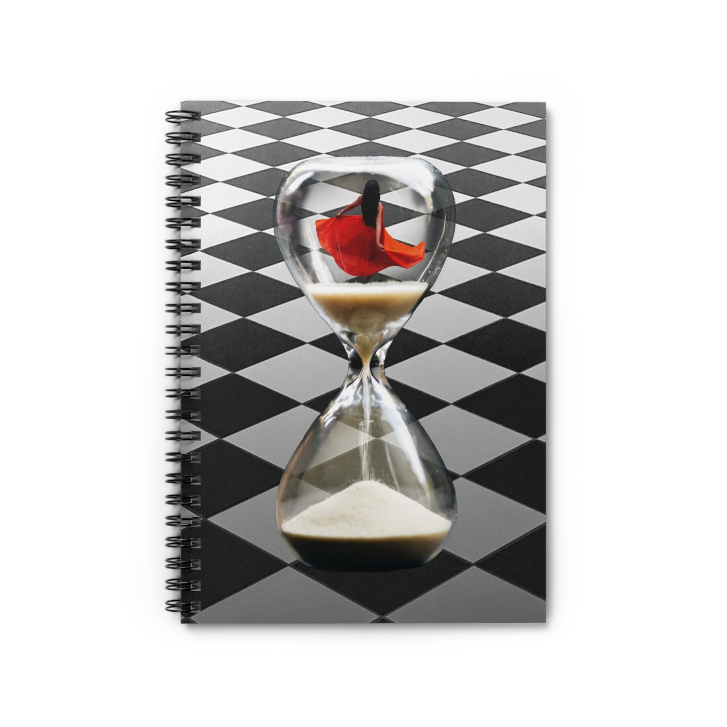 Dance Through Life Spiral Notebook - Graceful Dancer in Hourglass - Surreal Red Dress Aesthetic