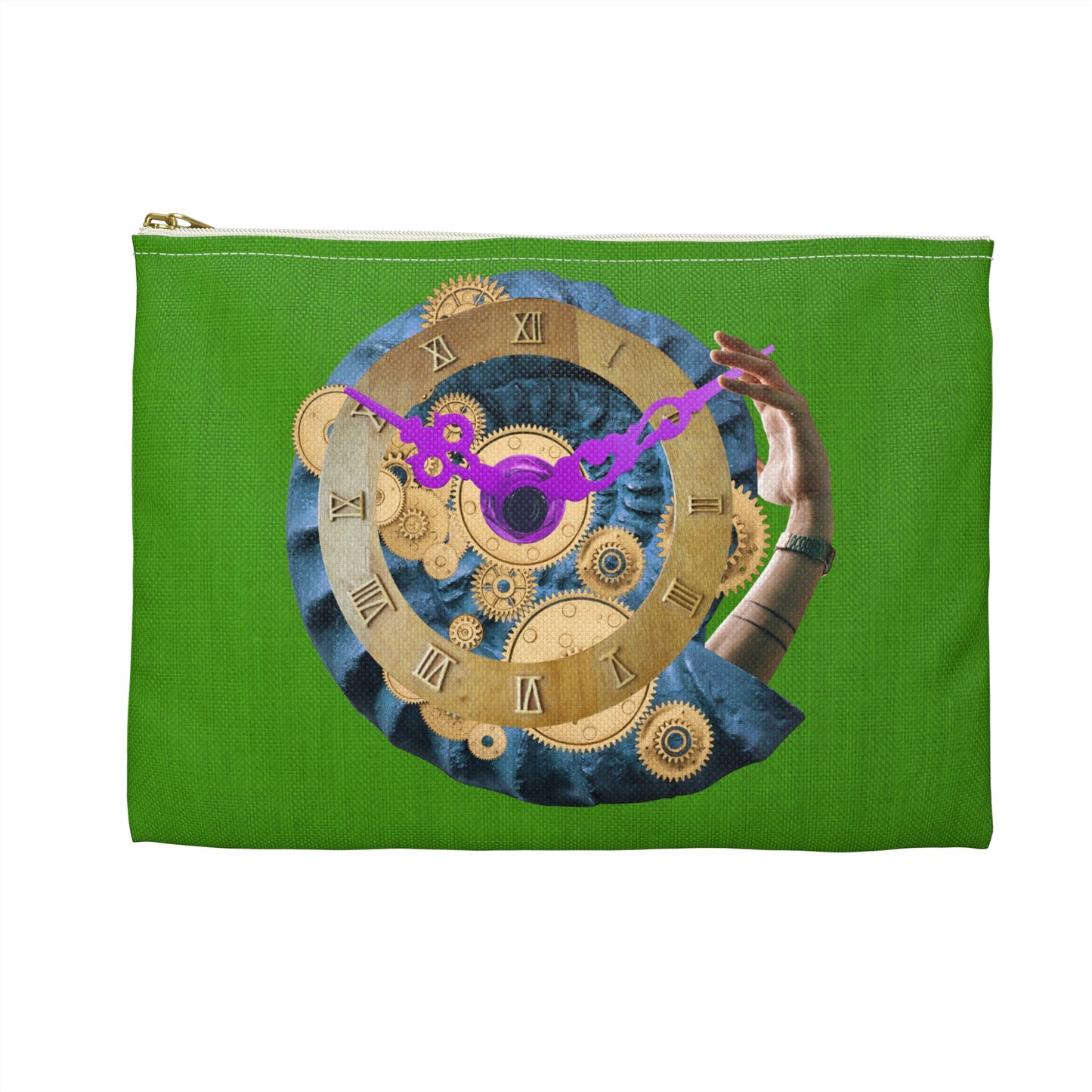 Steampunk Clock Accessory Pouch with Surreal Ammonite Art Print - Departure Time