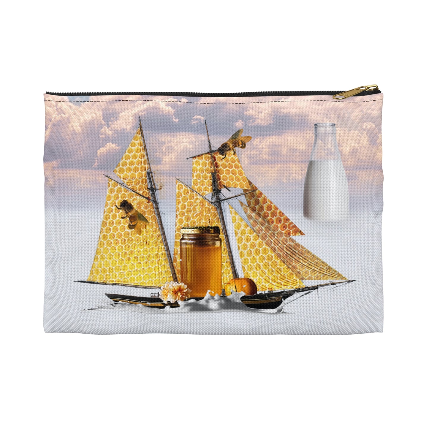 Whimsical Bees Adventure Accessory Pouch - Milk & Honey Collage Art