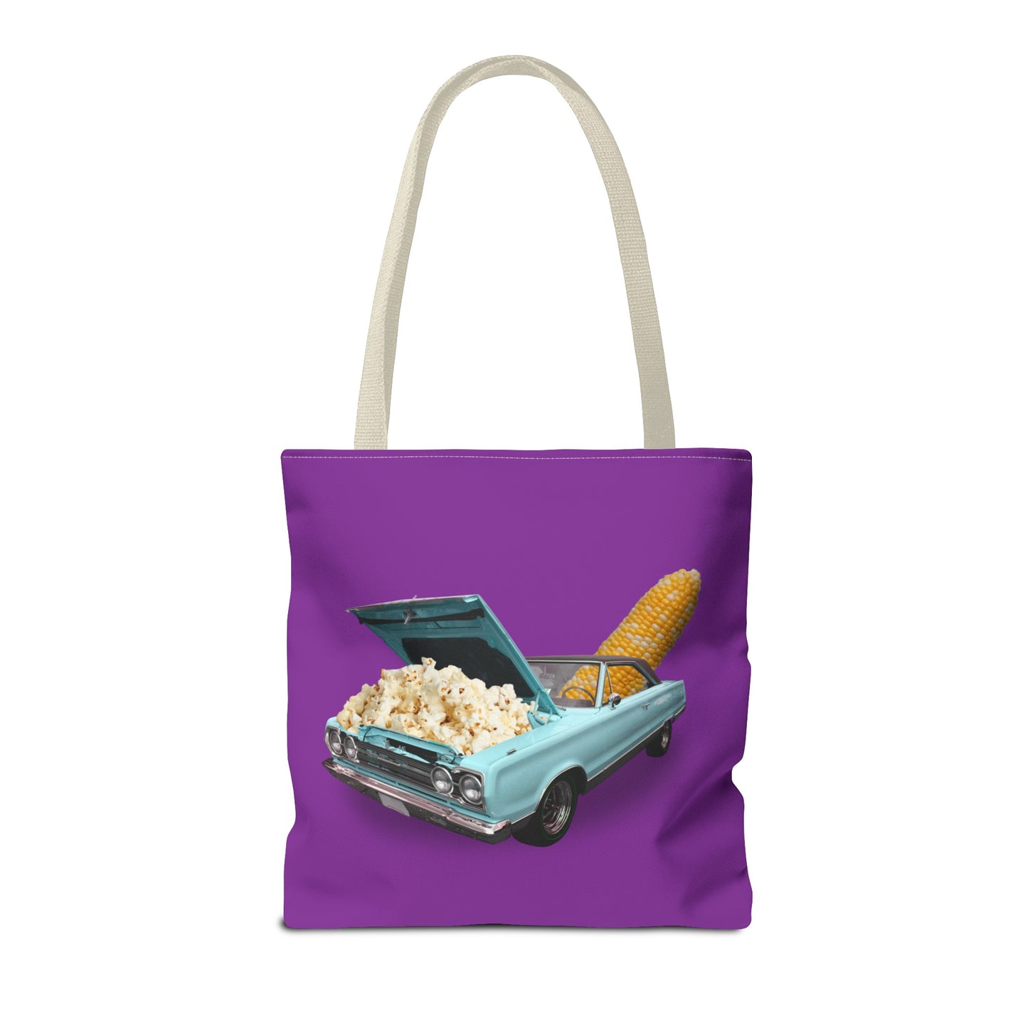 Quirky Tote Bag with Surreal Popcorn Car Art Print - Poppin' Ride