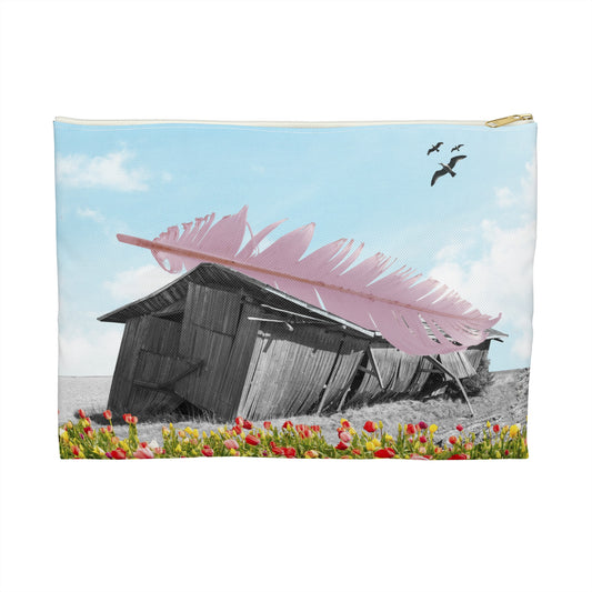 Strong As A Feather Accessory Pouch with Surreal Collage Art