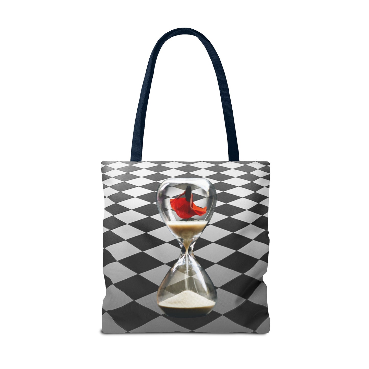 Red Dress Dancer Tote Bag - Surreal Art Checkerboard Design - Dance Through Life