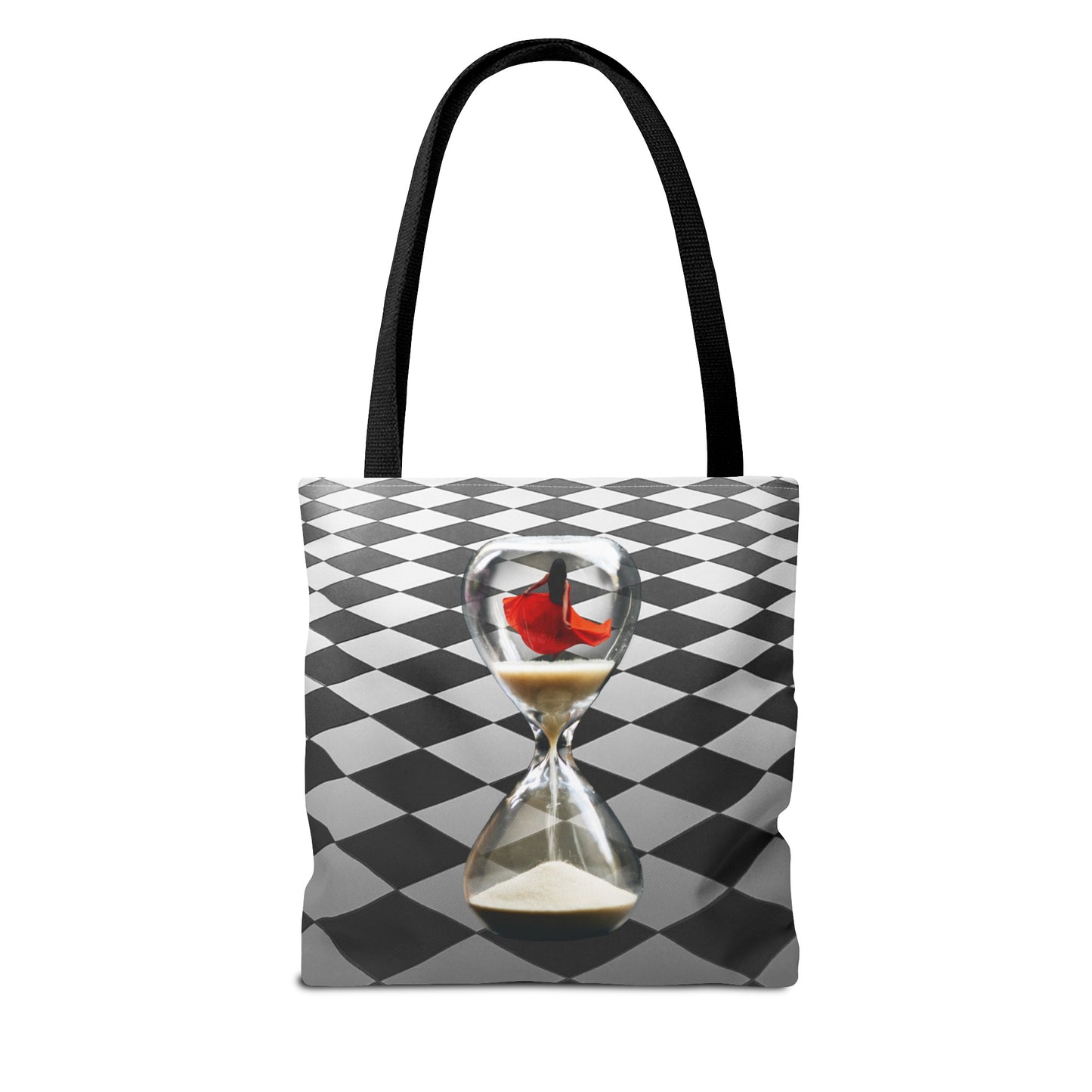Red Dress Dancer Tote Bag - Surreal Art Checkerboard Design - Dance Through Life
