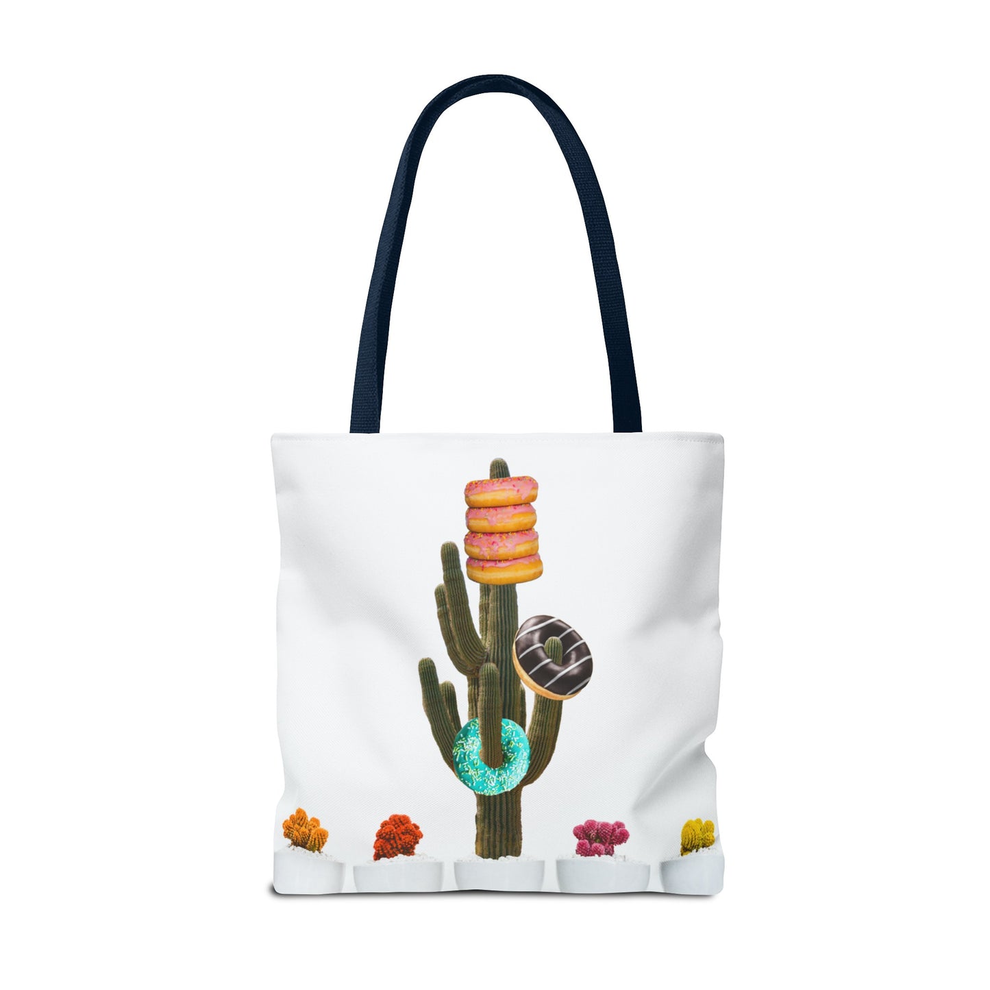 Collage Art Tote Bag featuring 'Giving Tree' & Colorful Donut Cactus Design