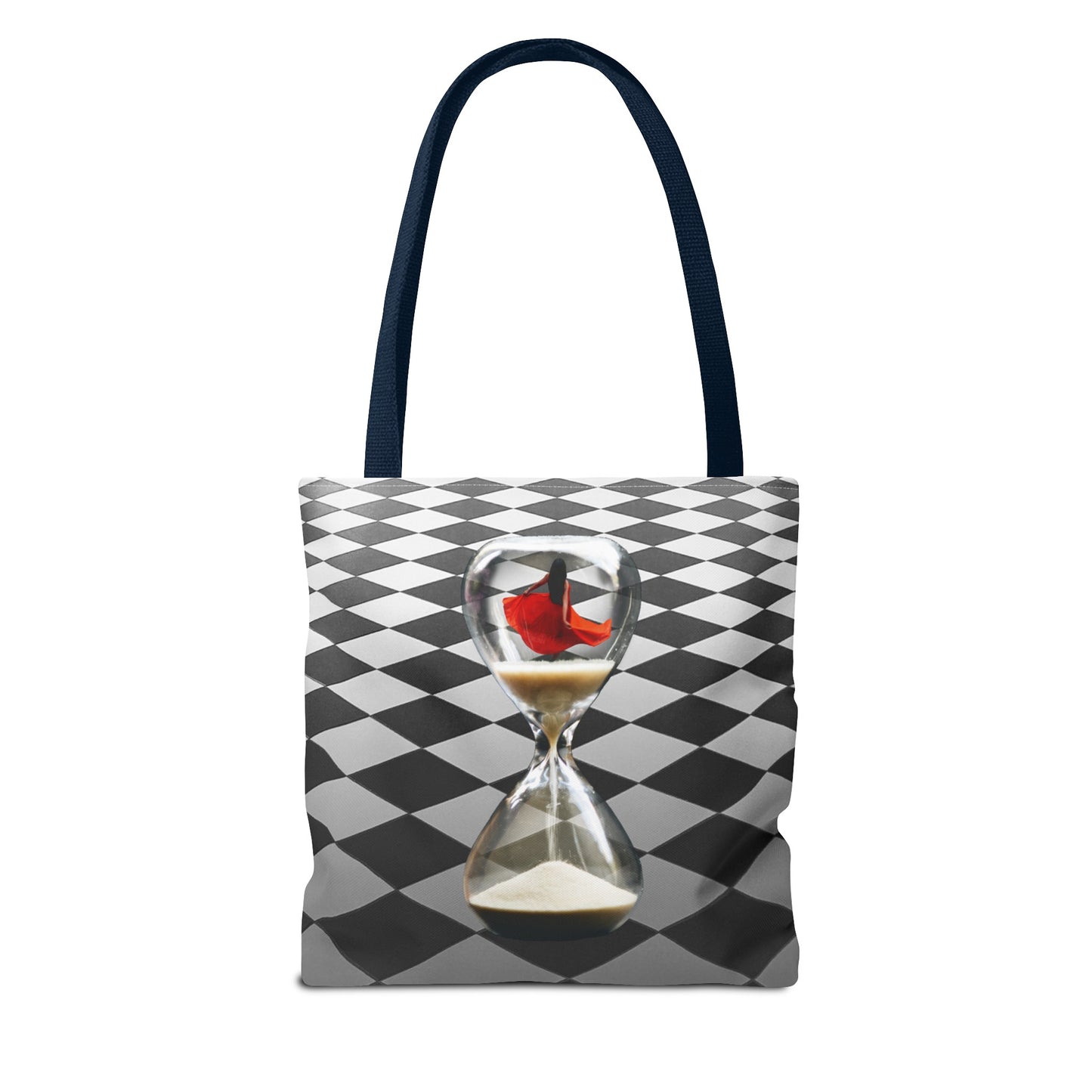 Red Dress Dancer Tote Bag - Surreal Art Checkerboard Design - Dance Through Life