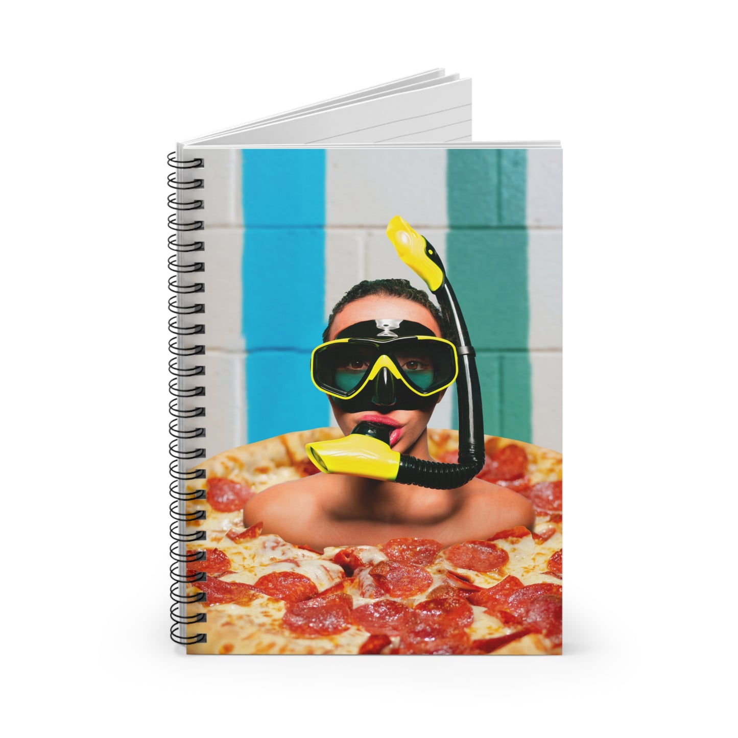 Cheesy Pizza Scuba Diver Spiral Notebook - Colorful Artwork for Divers & Foodies "Grease and Salt"