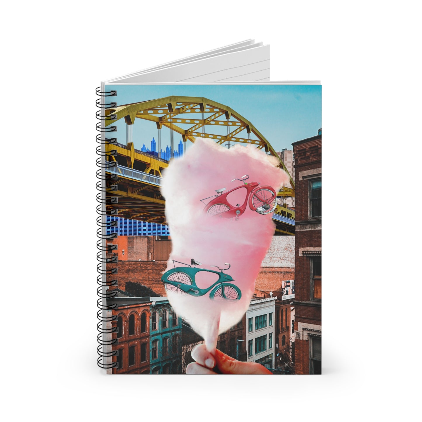 Pittsburgh Skyline Spiral Notebook with Vintage Bicycles and Cotton Candy