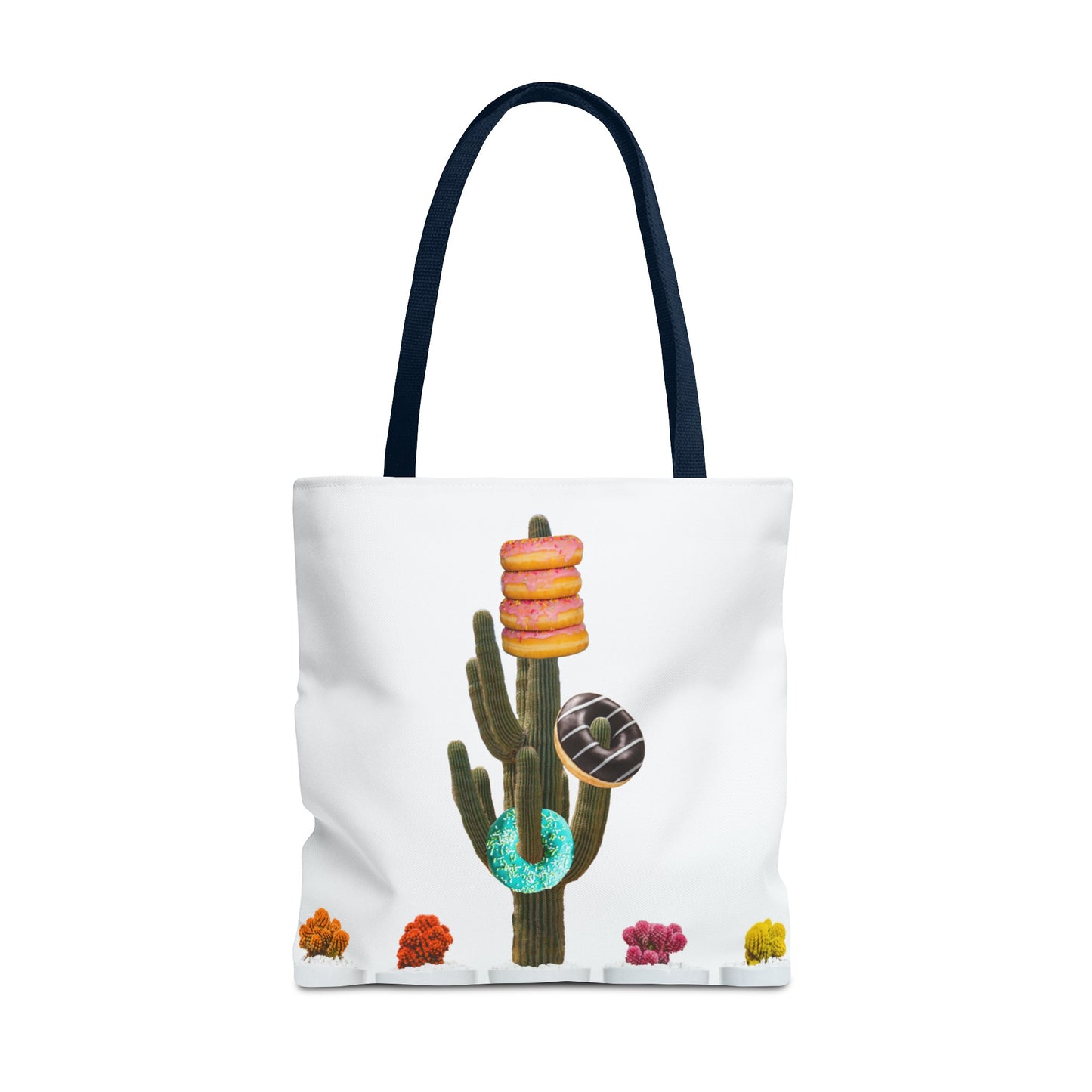 Collage Art Tote Bag featuring 'Giving Tree' & Colorful Donut Cactus Design