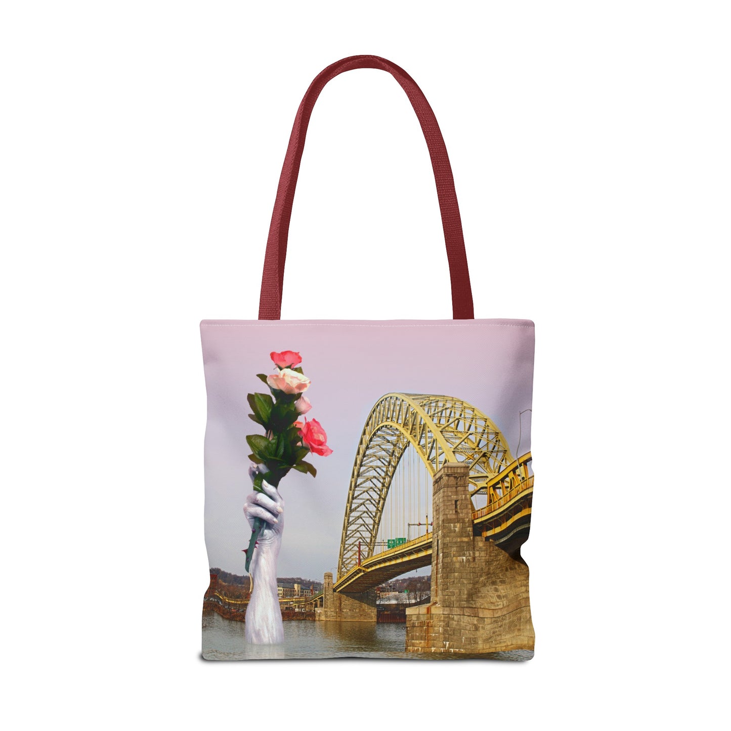 Romantic Tote Bag for Valentine's and Long-Distance Lovers: A Bridge Too Far Design with Flowers