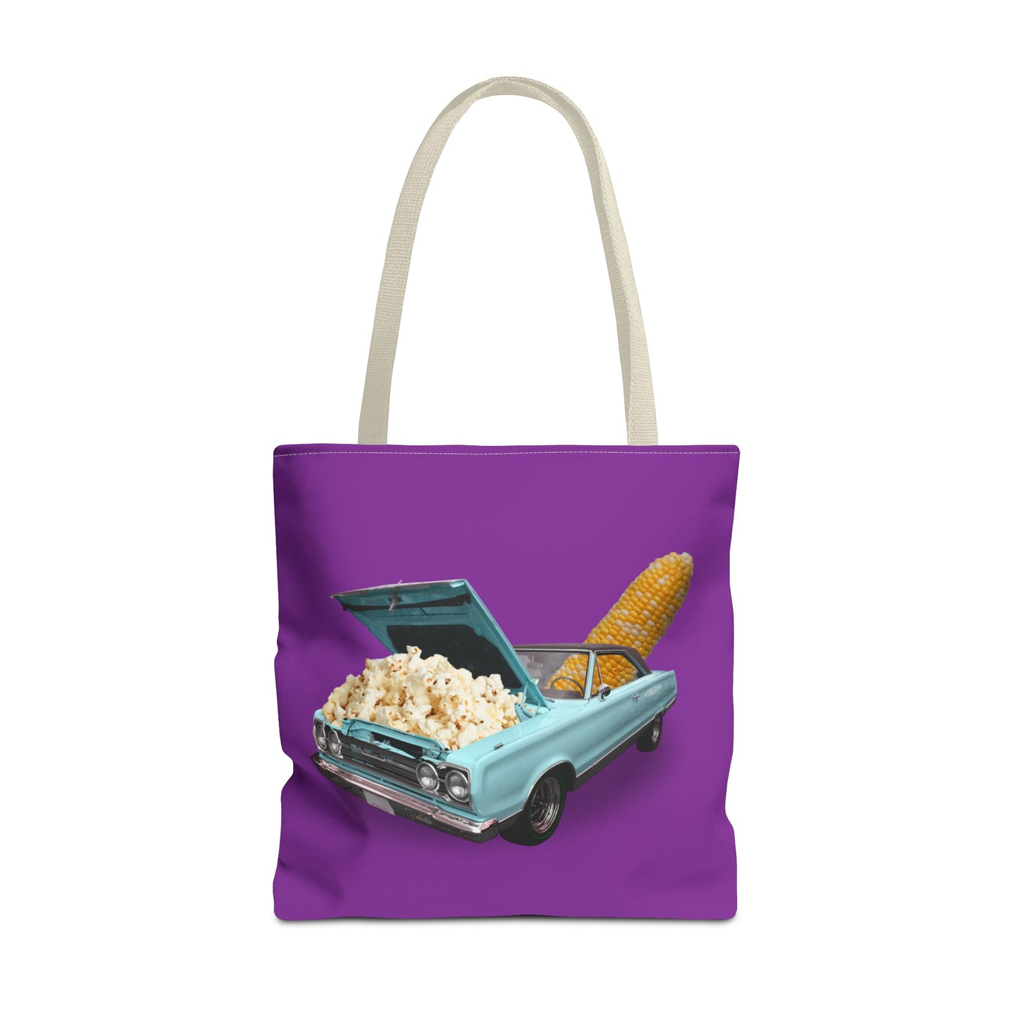 Quirky Tote Bag with Surreal Popcorn Car Art Print - Poppin' Ride