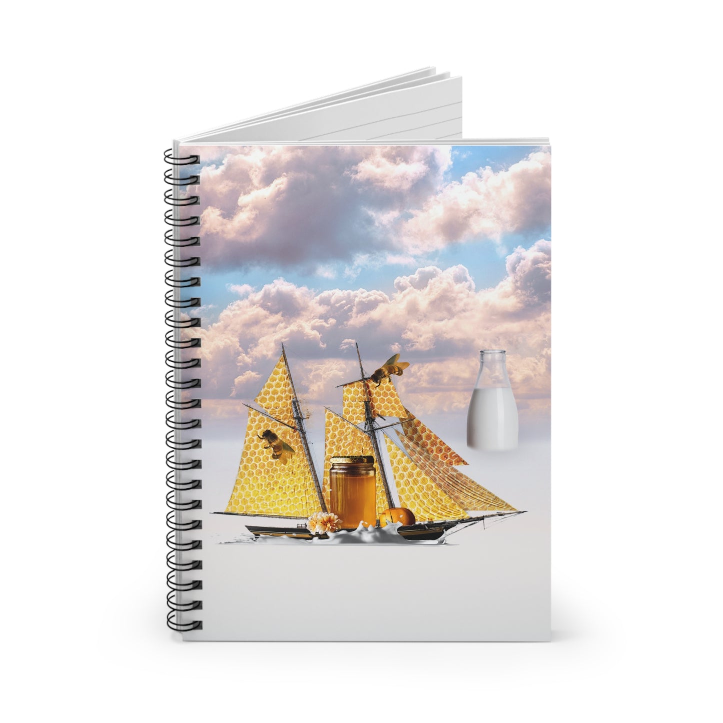 Whimsical Honeybee Spiral Notebook: 'Milk & Honey' Surreal Art Bees at Sea