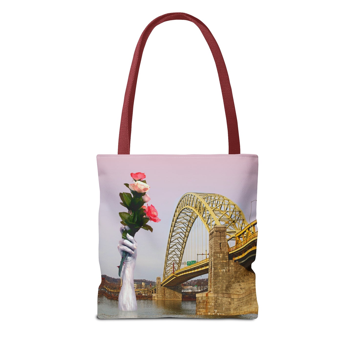 Romantic Tote Bag for Valentine's and Long-Distance Lovers: A Bridge Too Far Design with Flowers