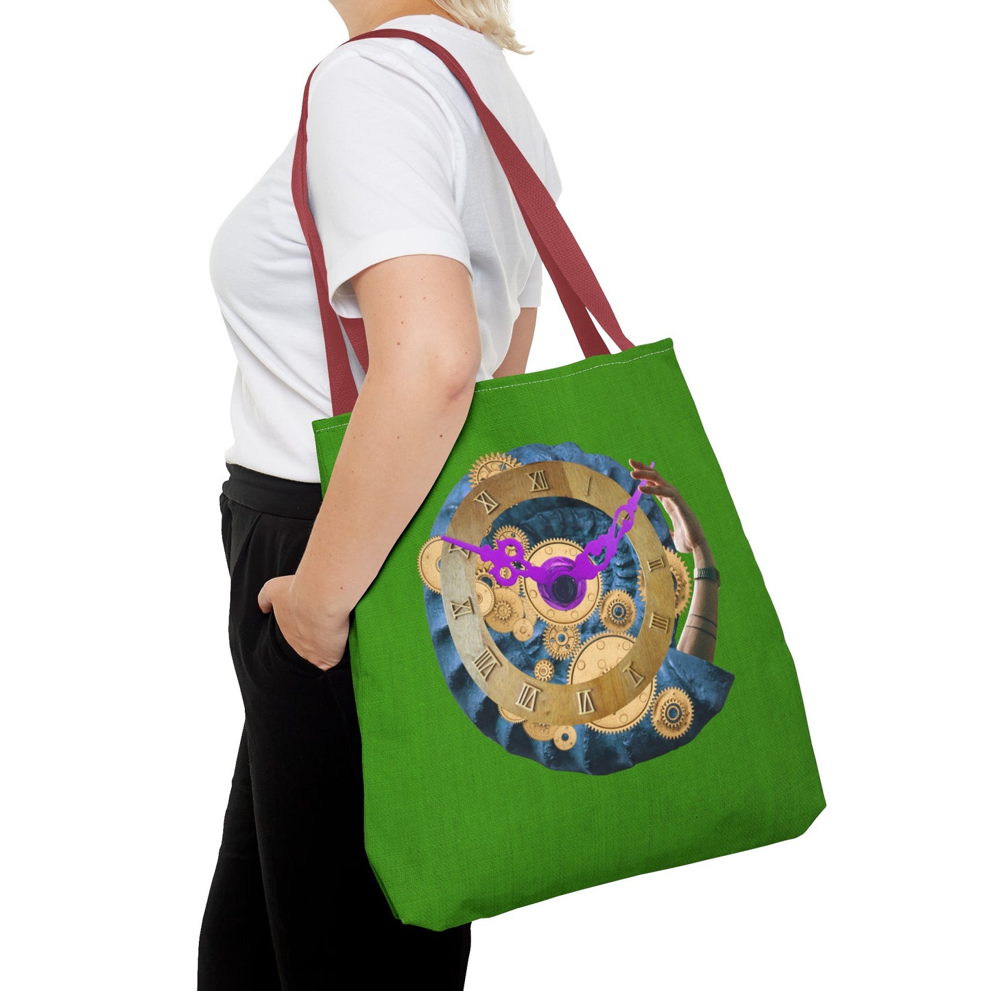 Steampunk Clock Tote Bag with Surreal Ammonite Art Print - Departure Time