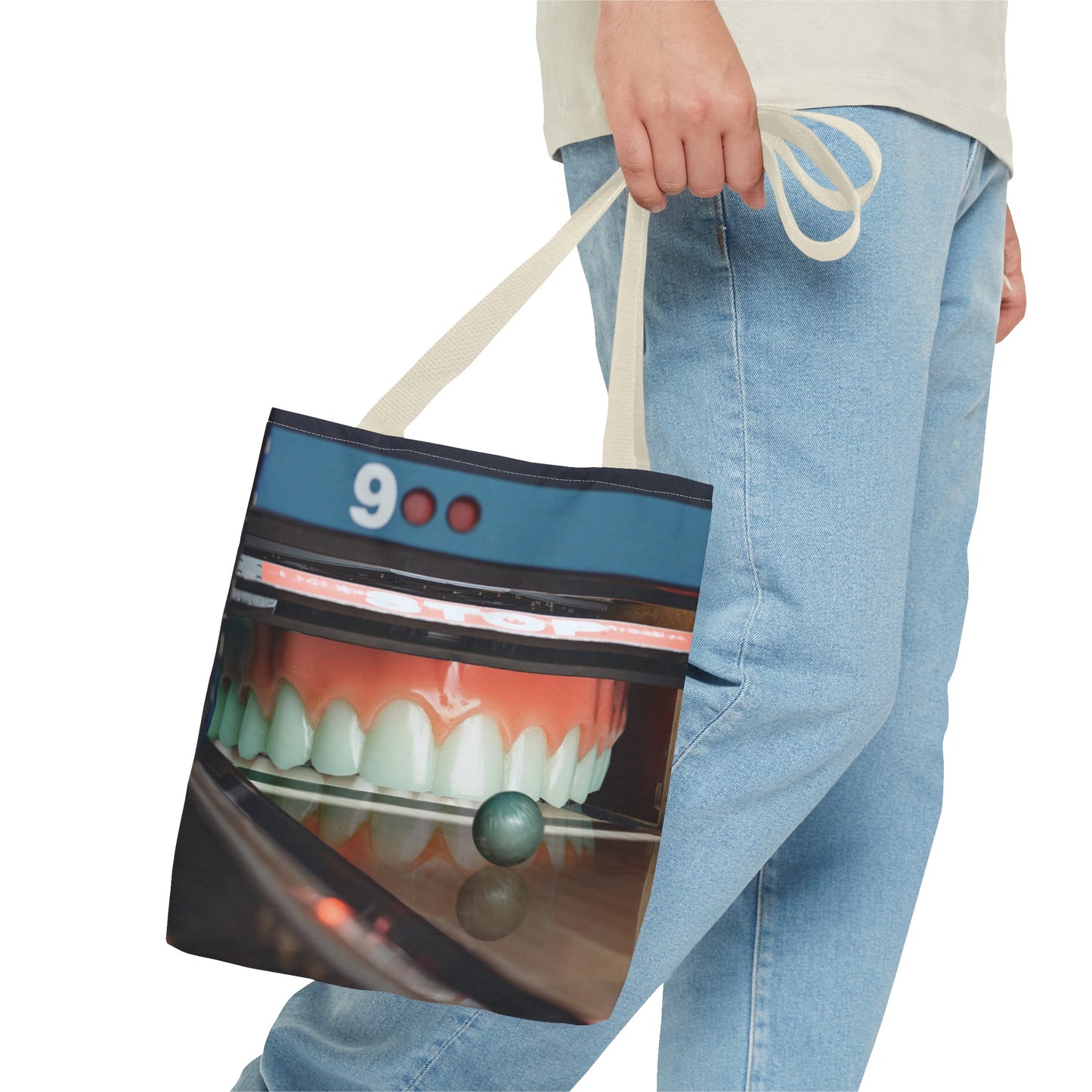 Gutter Mouth Tote Bag with Whimsical Bowling Lane Collage Art Bowler's Dental Tote